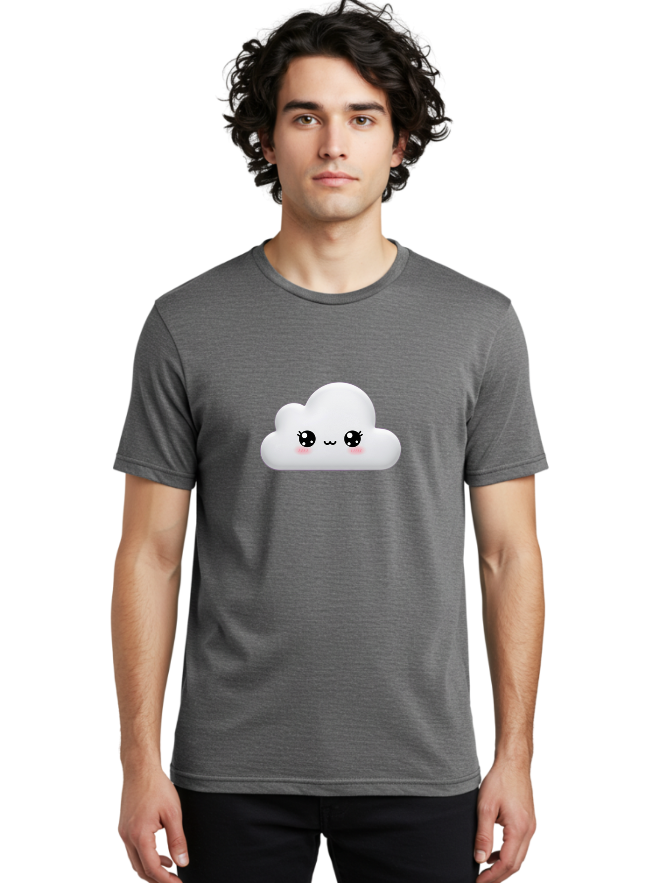 Cute-Cloud-1 Men'S Graphic Tee, 100% Cotton, Comfortable Casual Summer Wear, Machine Washable, Cartoon Cloud, Cute Character, Kawaii Illustration, Adorable Design, Fluffy Cloud, Smiling Face, Pink Cheeks, Eyelashes, Childlike Charm, Bae425 17