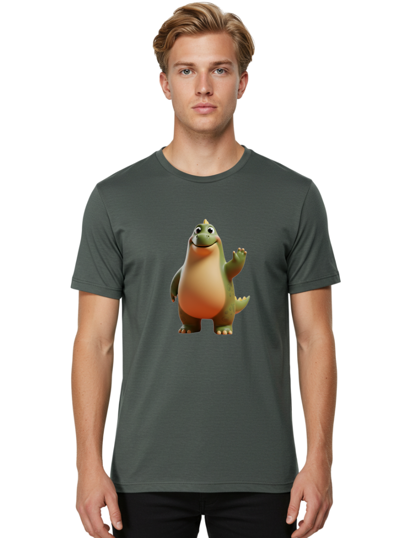 Dinosaur Men'S Graphic Tee, 100% Cotton, Comfortable Casual Summer Wear, Machine Washable, Happy Dinosaur, Cartoon Character, Friendly Creature, Cute Illustration, Waving Dinosaur, Animated Dinosaur, Green Dinosaur, Smiling Face, Fun Design, Bae439 22
