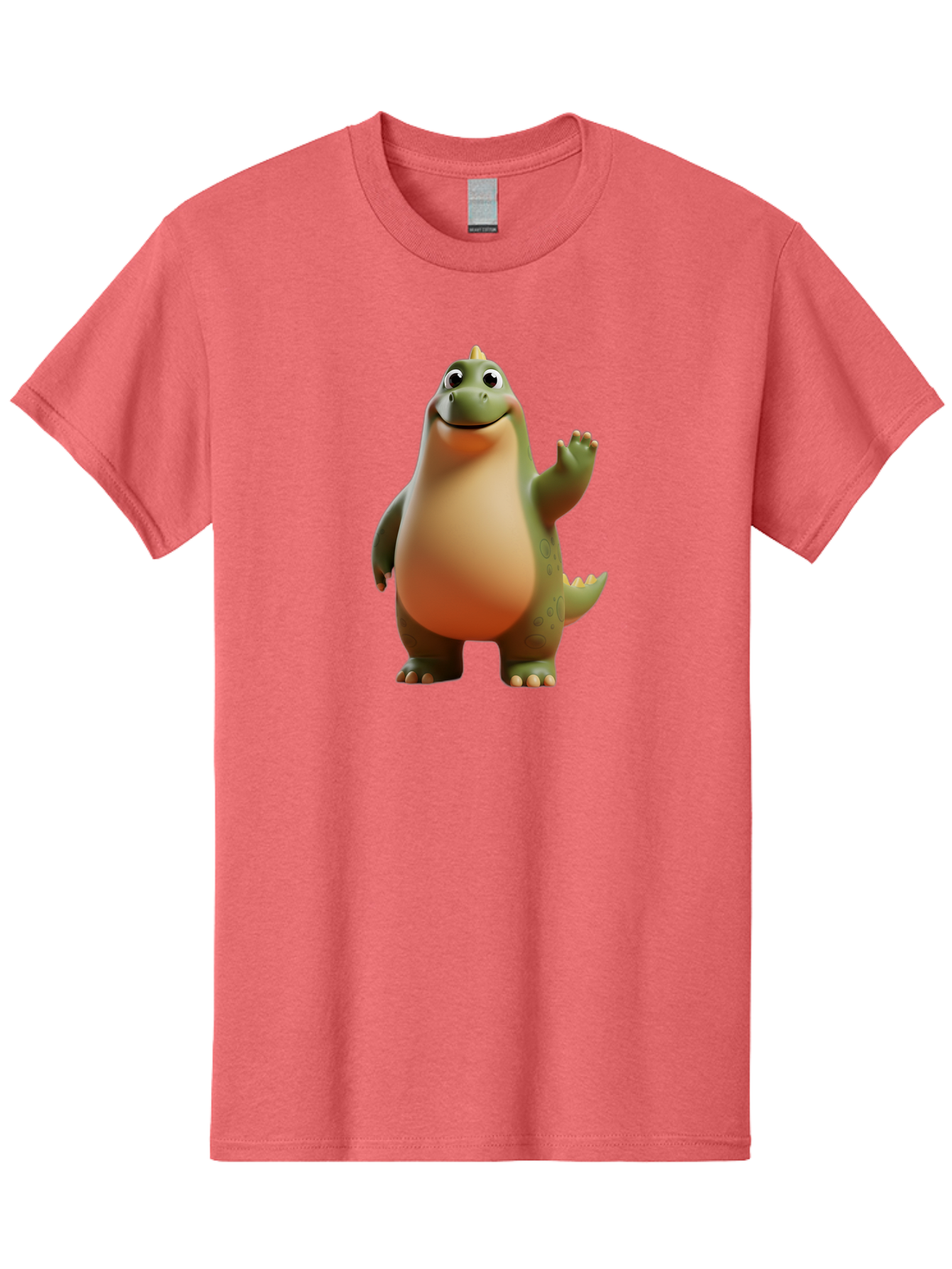 Dinosaur Men'S Graphic Tee, 100% Cotton, Comfortable Casual Summer Wear, Machine Washable, Happy Dinosaur, Cartoon Character, Friendly Creature, Cute Illustration, Waving Dinosaur, Animated Dinosaur, Green Dinosaur, Smiling Face, Fun Design, Bae439 3