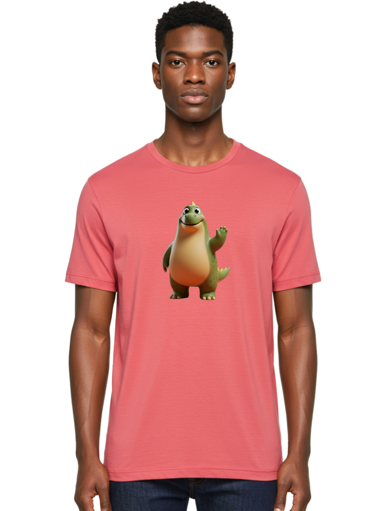 Dinosaur Men'S Graphic Tee, 100% Cotton, Comfortable Casual Summer Wear, Machine Washable, Happy Dinosaur, Cartoon Character, Friendly Creature, Cute Illustration, Waving Dinosaur, Animated Dinosaur, Green Dinosaur, Smiling Face, Fun Design, Bae439 18