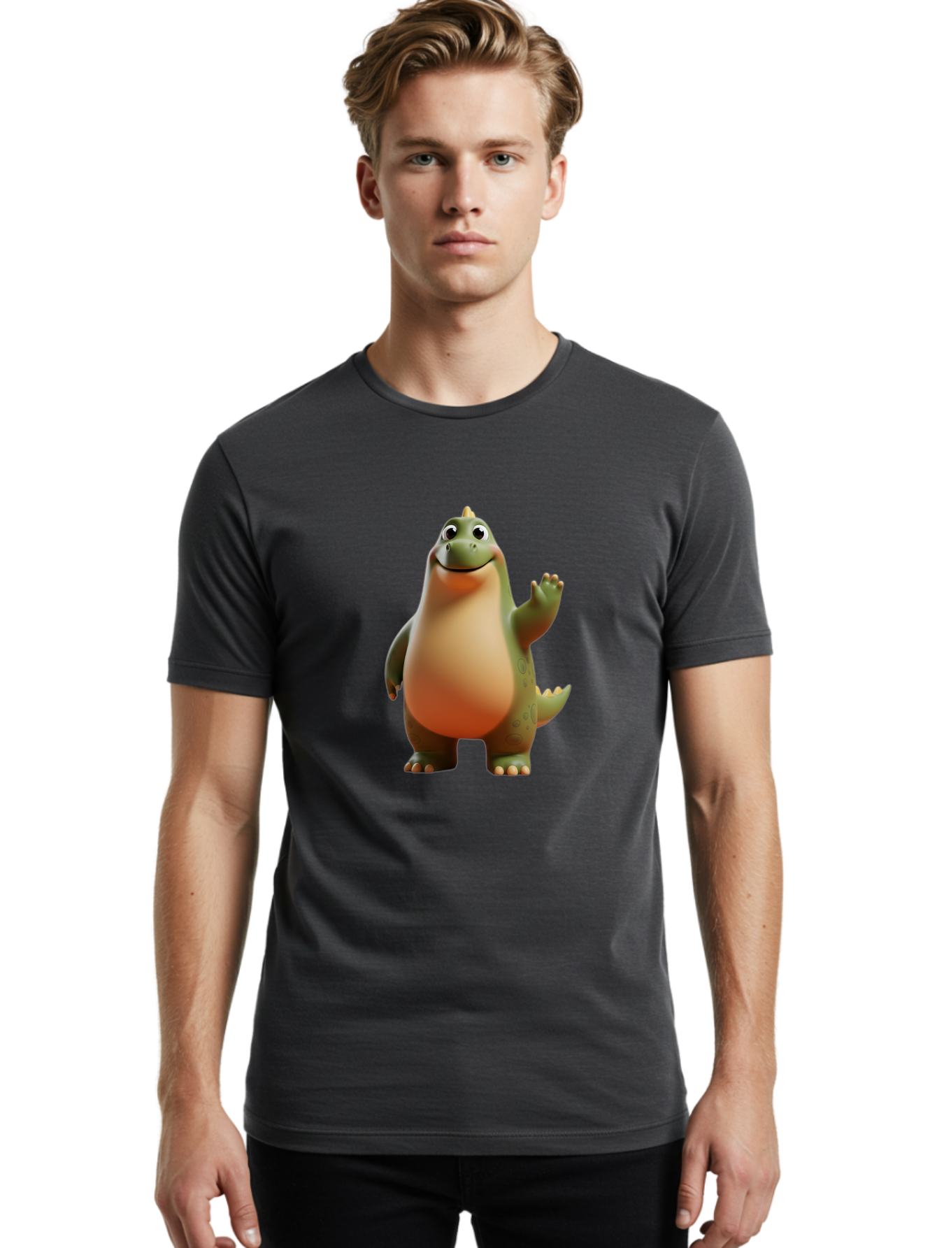 Dinosaur Men'S Graphic Tee, 100% Cotton, Comfortable Casual Summer Wear, Machine Washable, Happy Dinosaur, Cartoon Character, Friendly Creature, Cute Illustration, Waving Dinosaur, Animated Dinosaur, Green Dinosaur, Smiling Face, Fun Design, Bae439 26