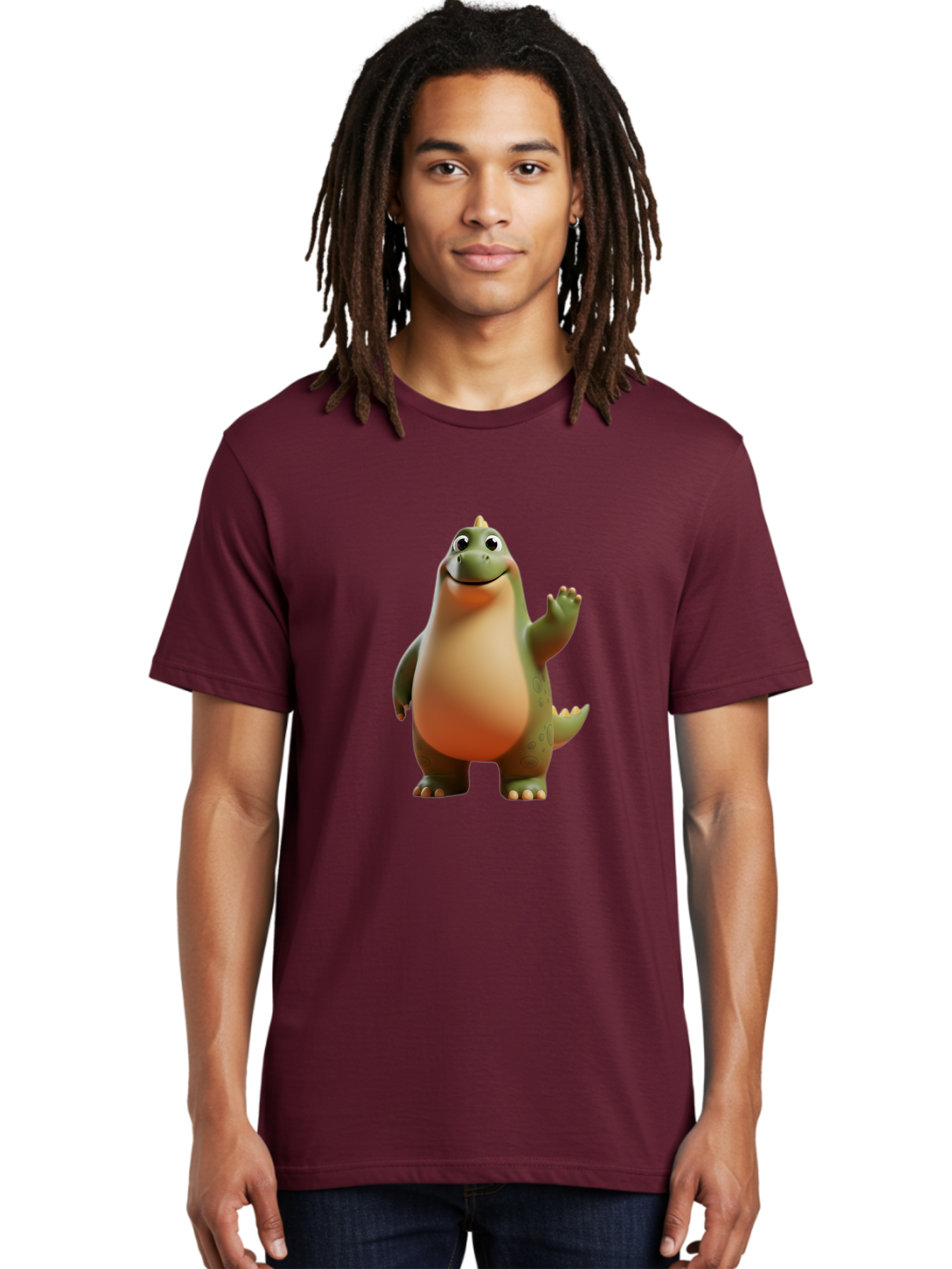 Dinosaur Men'S Graphic Tee, 100% Cotton, Comfortable Casual Summer Wear, Machine Washable, Happy Dinosaur, Cartoon Character, Friendly Creature, Cute Illustration, Waving Dinosaur, Animated Dinosaur, Green Dinosaur, Smiling Face, Fun Design, Bae439 23