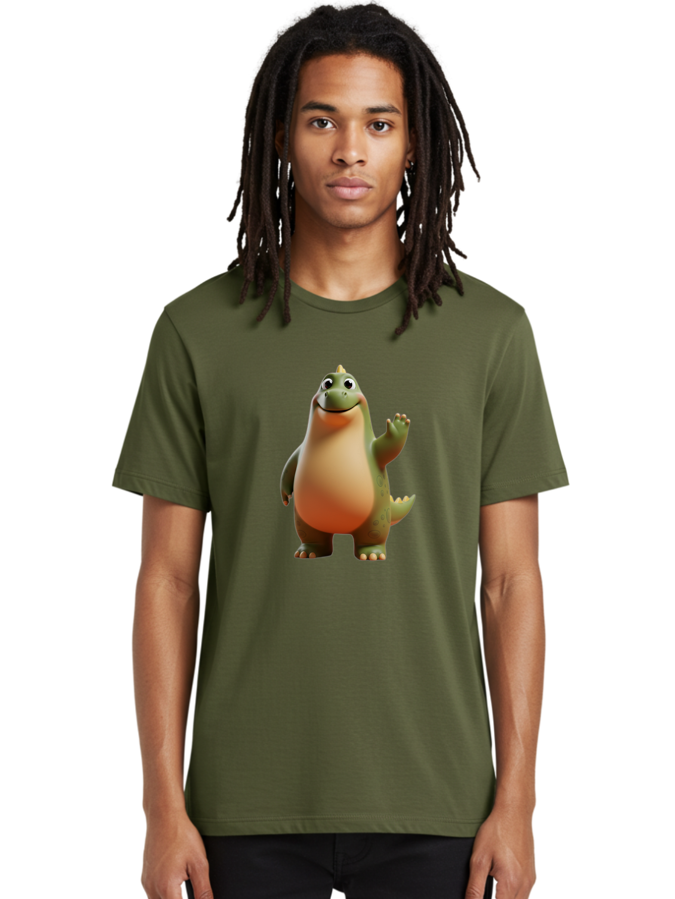 Dinosaur Men'S Graphic Tee, 100% Cotton, Comfortable Casual Summer Wear, Machine Washable, Happy Dinosaur, Cartoon Character, Friendly Creature, Cute Illustration, Waving Dinosaur, Animated Dinosaur, Green Dinosaur, Smiling Face, Fun Design, Bae439 28