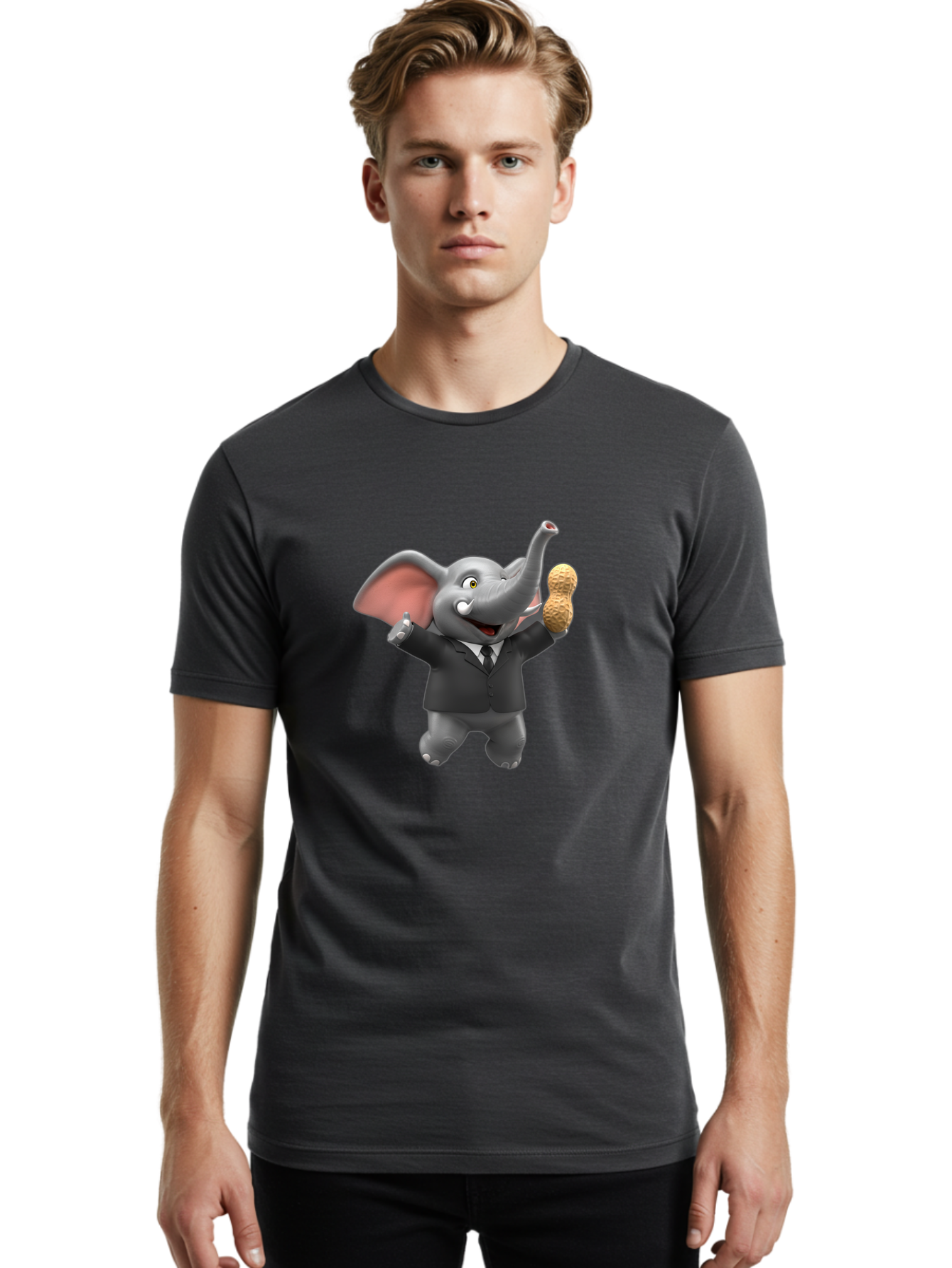 Elephant-In-Suit Men'S Graphic Tee, 100% Cotton, Comfortable Casual Summer Wear, Machine Washable, Elephant In Business Attire, Cartoon Character, Peanuts, Humorous Illustration, Comedic Design, Funny Animal Bae442 19