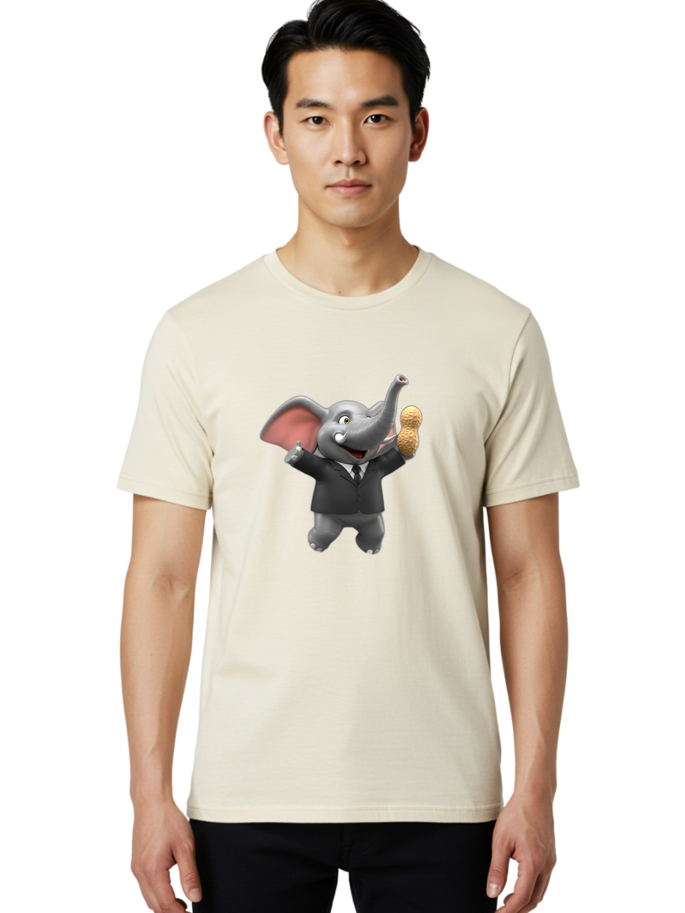 Elephant-In-Suit Men'S Graphic Tee, 100% Cotton, Comfortable Casual Summer Wear, Machine Washable, Elephant In Business Attire, Cartoon Character, Peanuts, Humorous Illustration, Comedic Design, Funny Animal Bae442 30