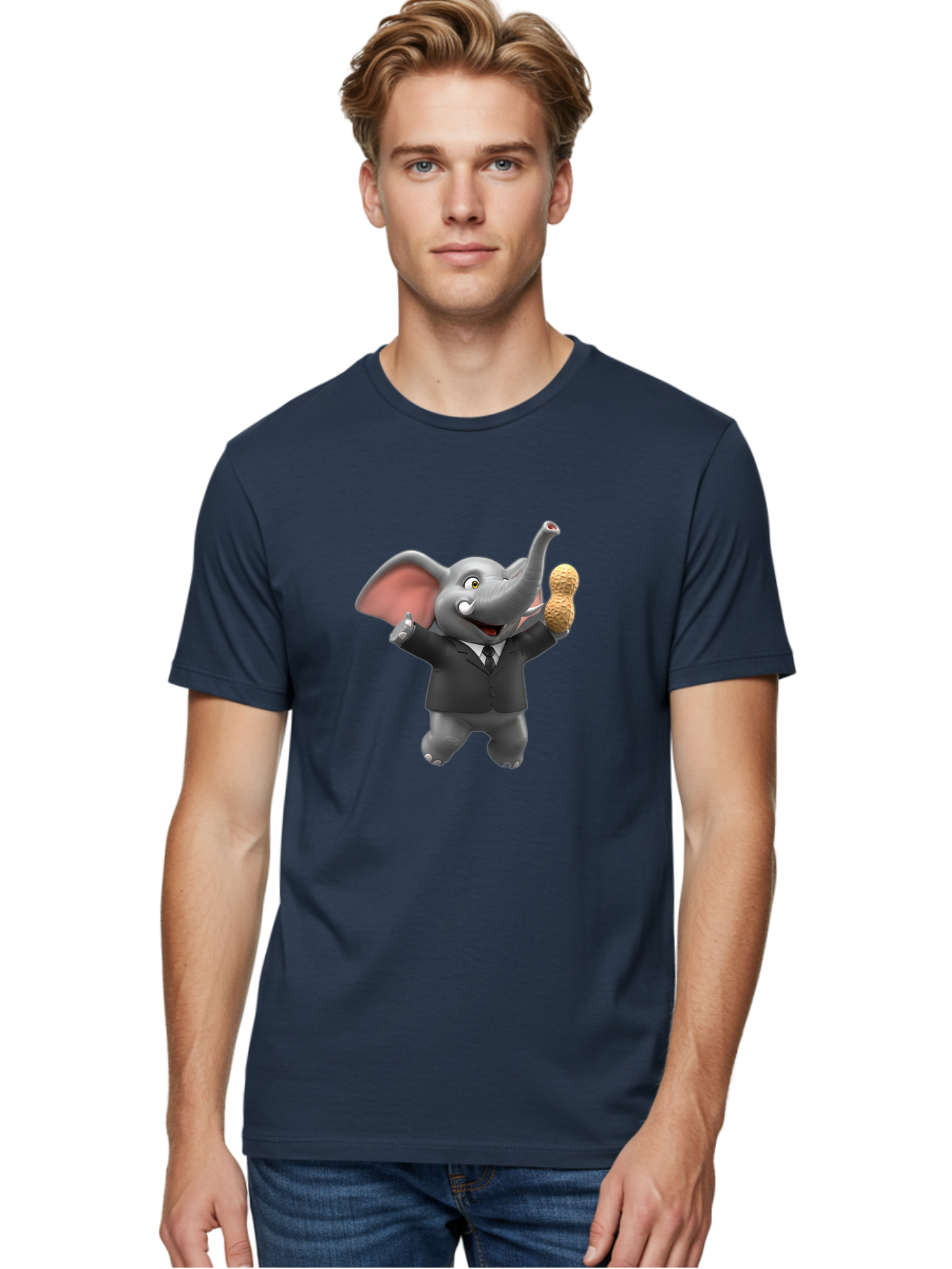 Elephant-In-Suit Men'S Graphic Tee, 100% Cotton, Comfortable Casual Summer Wear, Machine Washable, Elephant In Business Attire, Cartoon Character, Peanuts, Humorous Illustration, Comedic Design, Funny Animal Bae442 29