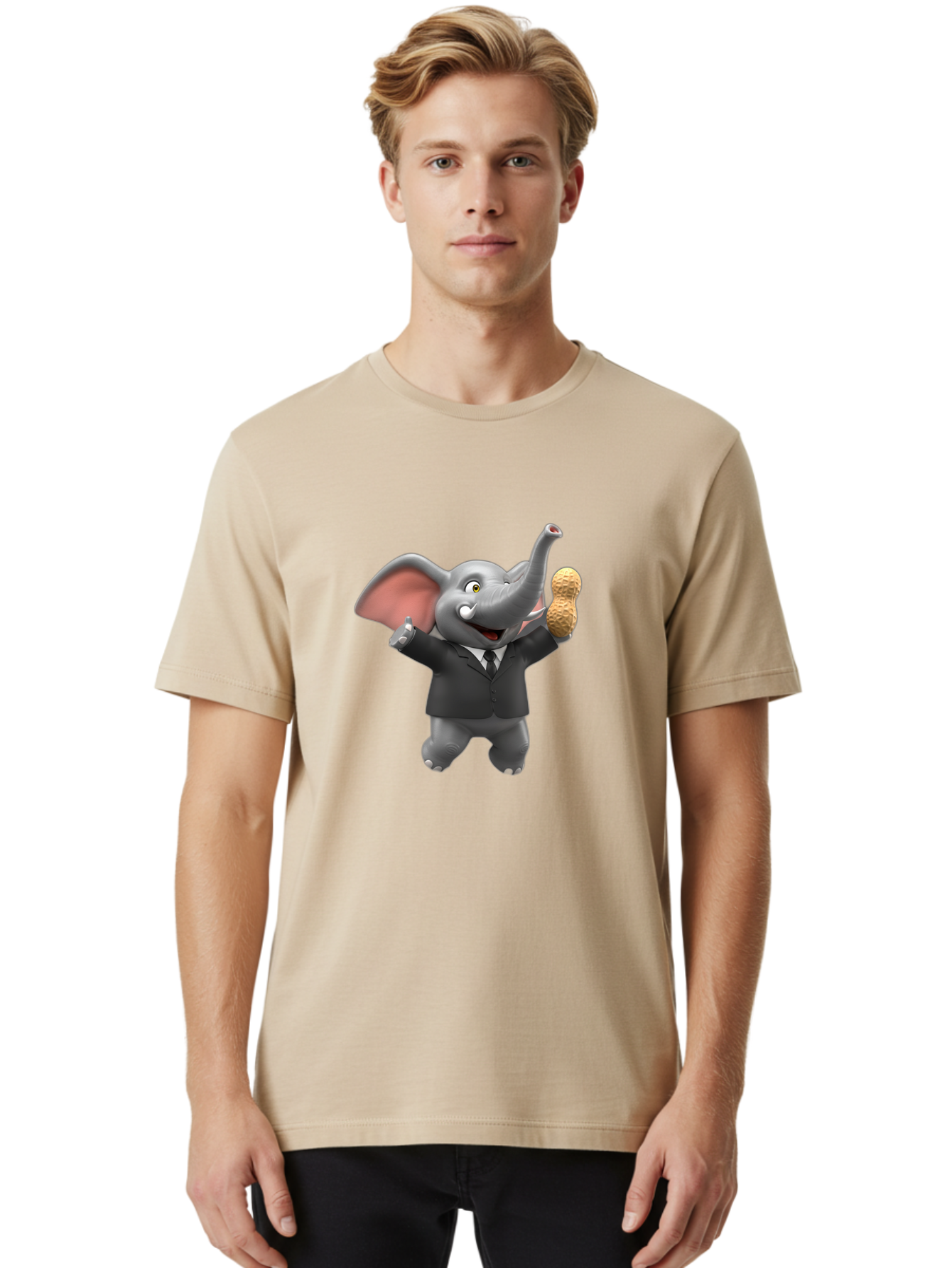 Elephant-In-Suit Men'S Graphic Tee, 100% Cotton, Comfortable Casual Summer Wear, Machine Washable, Elephant In Business Attire, Cartoon Character, Peanuts, Humorous Illustration, Comedic Design, Funny Animal Bae442 21