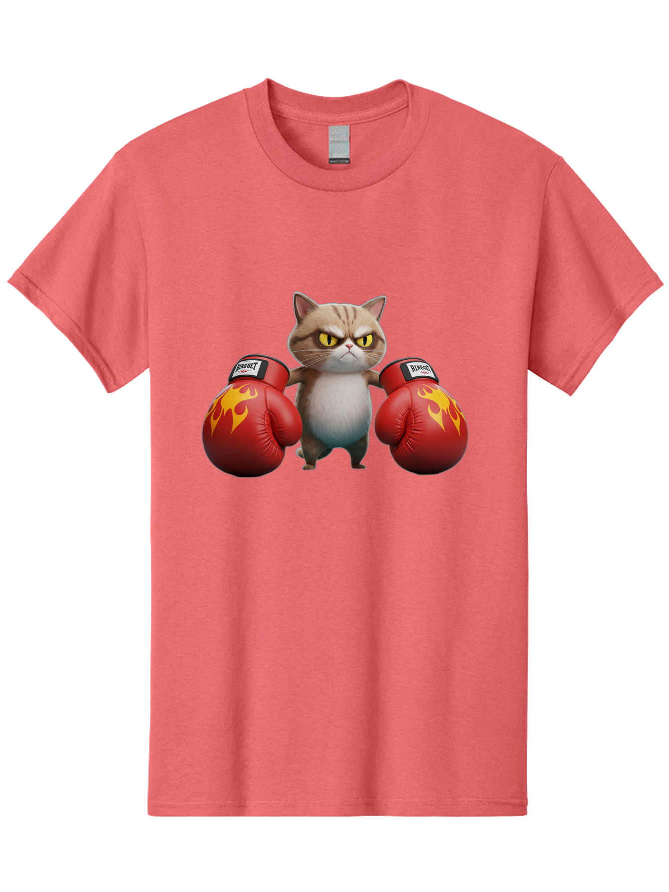 Expect-Cat-Boxer Men'S Graphic Tee, 100% Cotton, Comfortable Casual Summer Wear, Machine Washable, Aggressive Cat, Boxing Gloves, Fighting Cat, Expect Label, Feline Fighter, Cartoon Cat, Yellow Eyes, Red Gloves, Flame Design Bae444 8