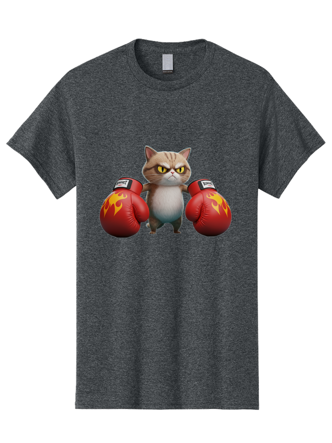 Expect-Cat-Boxer Men'S Graphic Tee, 100% Cotton, Comfortable Casual Summer Wear, Machine Washable, Aggressive Cat, Boxing Gloves, Fighting Cat, Expect Label, Feline Fighter, Cartoon Cat, Yellow Eyes, Red Gloves, Flame Design Bae444 4