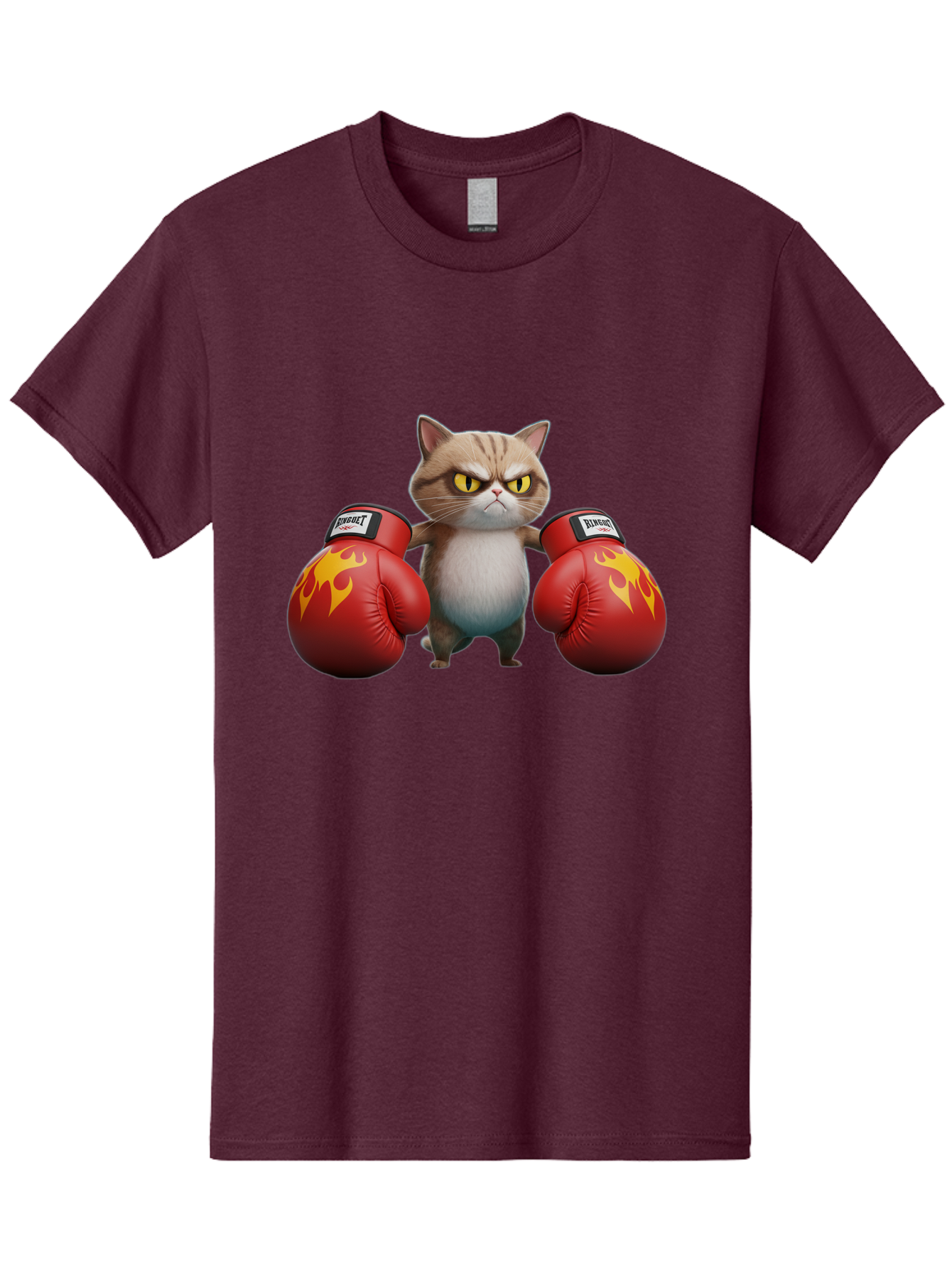 Expect-Cat-Boxer Men'S Graphic Tee, 100% Cotton, Comfortable Casual Summer Wear, Machine Washable, Aggressive Cat, Boxing Gloves, Fighting Cat, Expect Label, Feline Fighter, Cartoon Cat, Yellow Eyes, Red Gloves, Flame Design Bae444 5