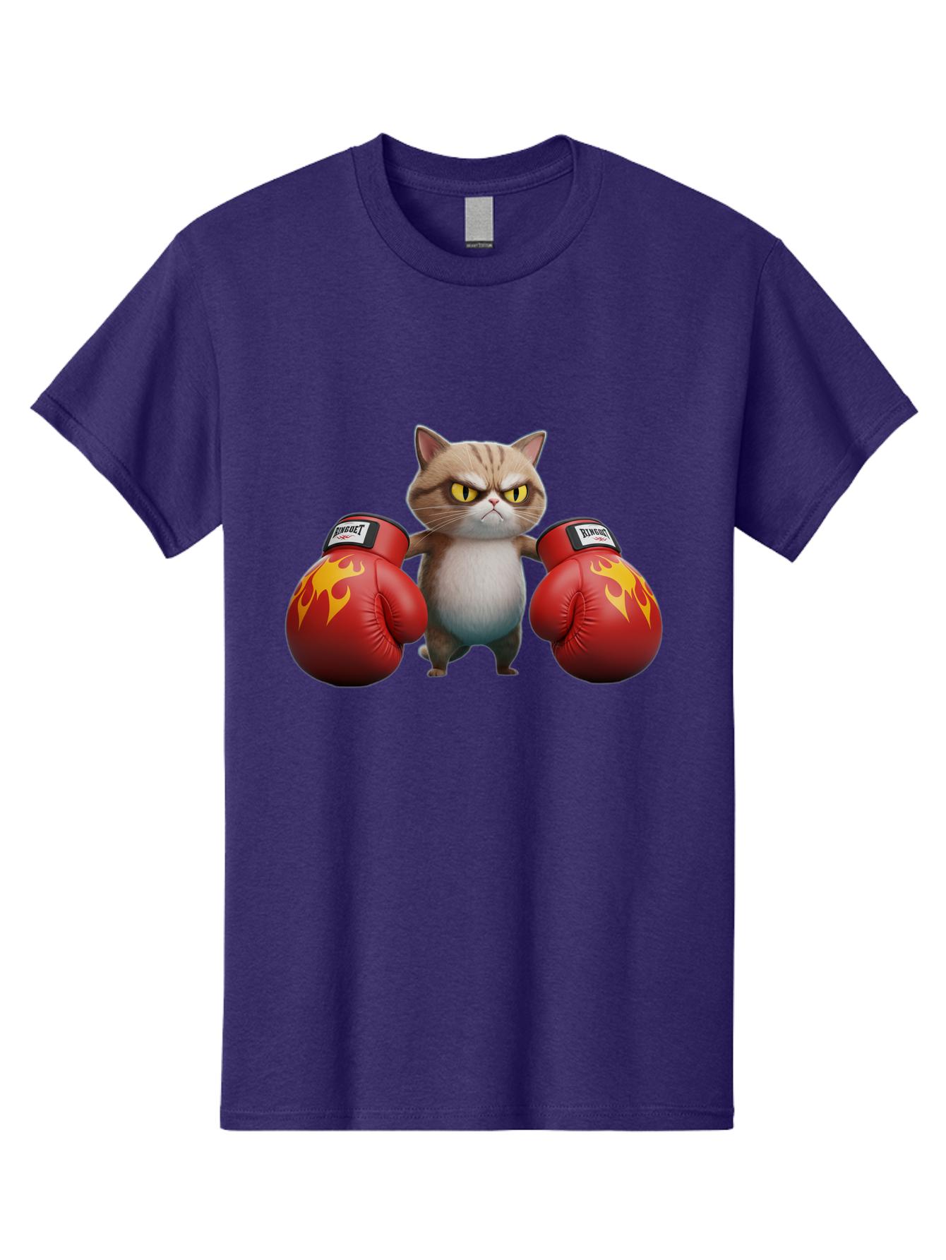 Expect-Cat-Boxer Men'S Graphic Tee, 100% Cotton, Comfortable Casual Summer Wear, Machine Washable, Aggressive Cat, Boxing Gloves, Fighting Cat, Expect Label, Feline Fighter, Cartoon Cat, Yellow Eyes, Red Gloves, Flame Design Bae444 12