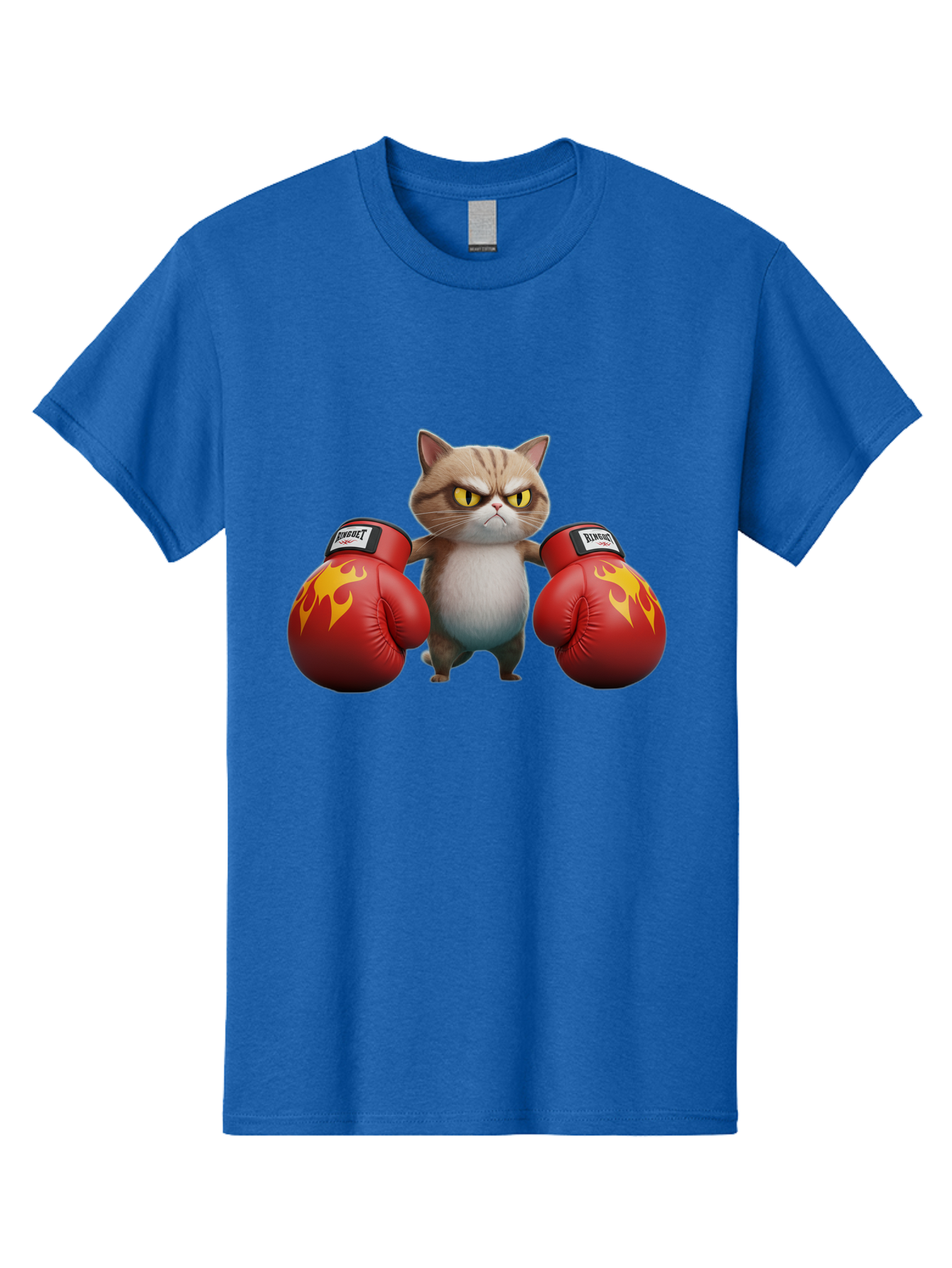 Expect-Cat-Boxer Men'S Graphic Tee, 100% Cotton, Comfortable Casual Summer Wear, Machine Washable, Aggressive Cat, Boxing Gloves, Fighting Cat, Expect Label, Feline Fighter, Cartoon Cat, Yellow Eyes, Red Gloves, Flame Design Bae444 9