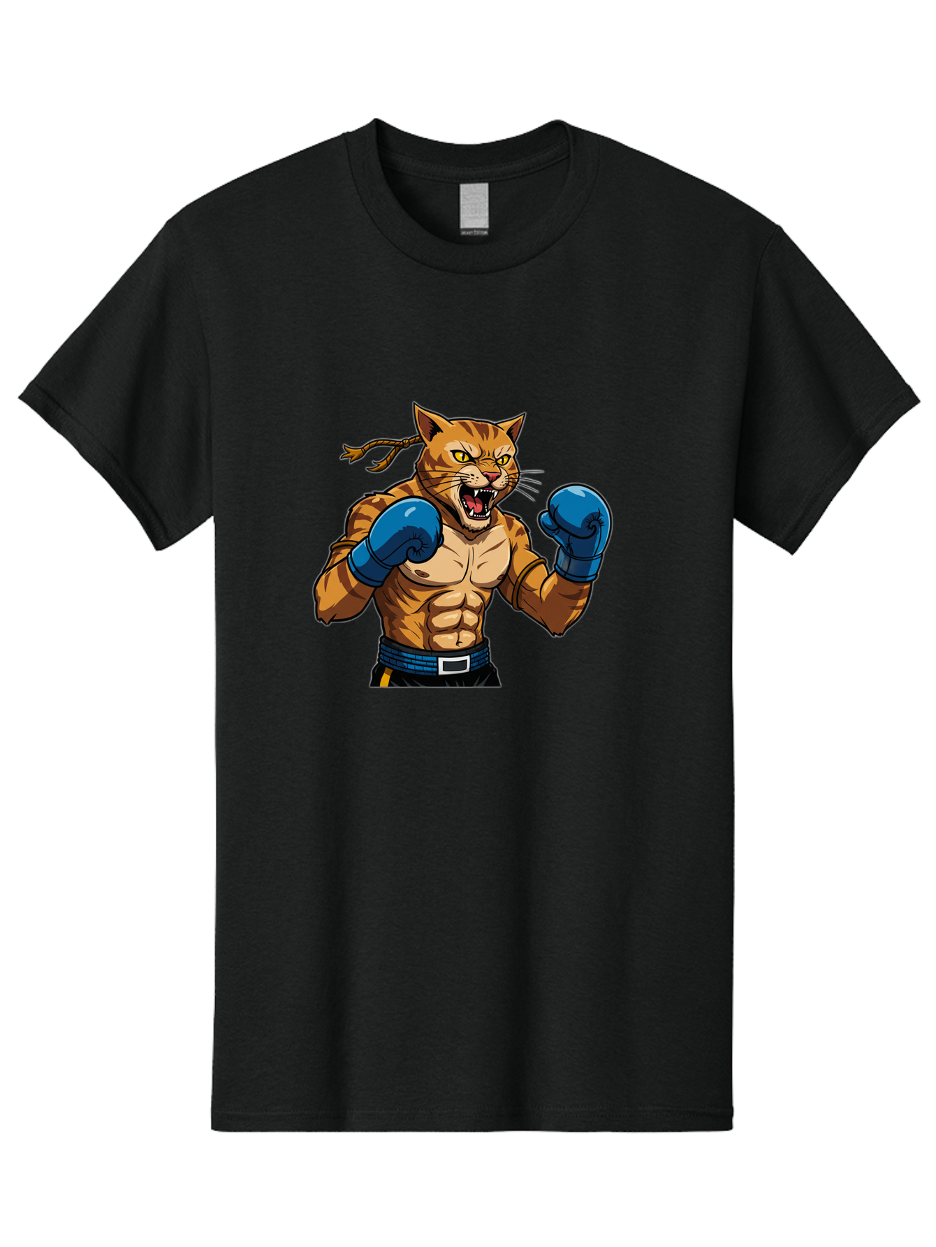 Fighting-Cat Men'S Graphic Tee, 100% Cotton, Comfortable Casual Summer Wear, Machine Washable, Muscular Cat, Boxing Gloves, Anime Style, Aggressive Stance, Fighting Cat, Cartoon Character, Strong Cat, Determined Expression, Braided Hair, Bae447 11