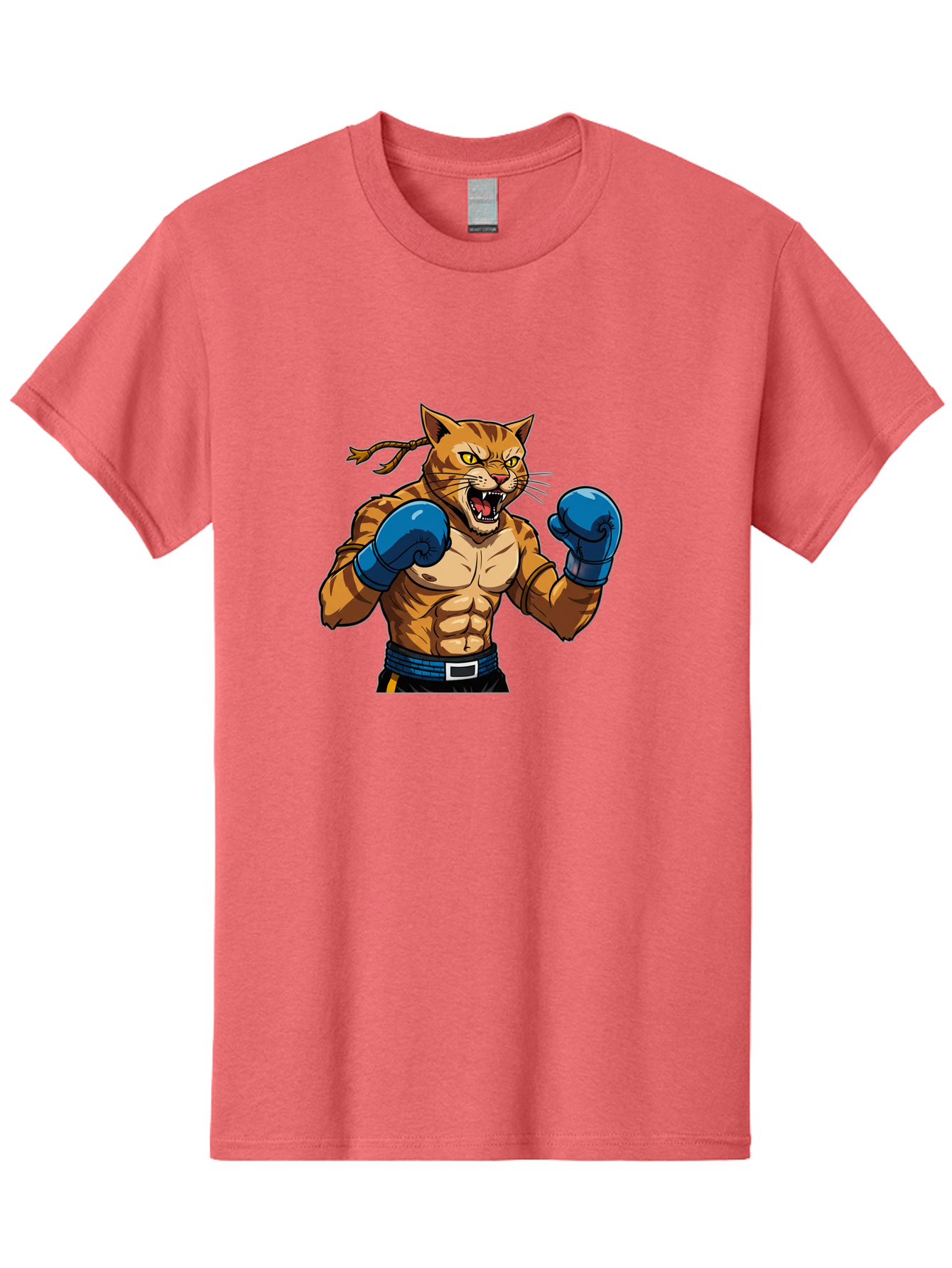 Fighting-Cat Men'S Graphic Tee, 100% Cotton, Comfortable Casual Summer Wear, Machine Washable, Muscular Cat, Boxing Gloves, Anime Style, Aggressive Stance, Fighting Cat, Cartoon Character, Strong Cat, Determined Expression, Braided Hair, Bae447 7