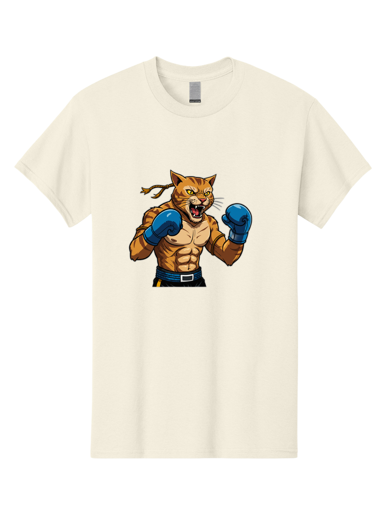Fighting-Cat Men'S Graphic Tee, 100% Cotton, Comfortable Casual Summer Wear, Machine Washable, Muscular Cat, Boxing Gloves, Anime Style, Aggressive Stance, Fighting Cat, Cartoon Character, Strong Cat, Determined Expression, Braided Hair, Bae447 6