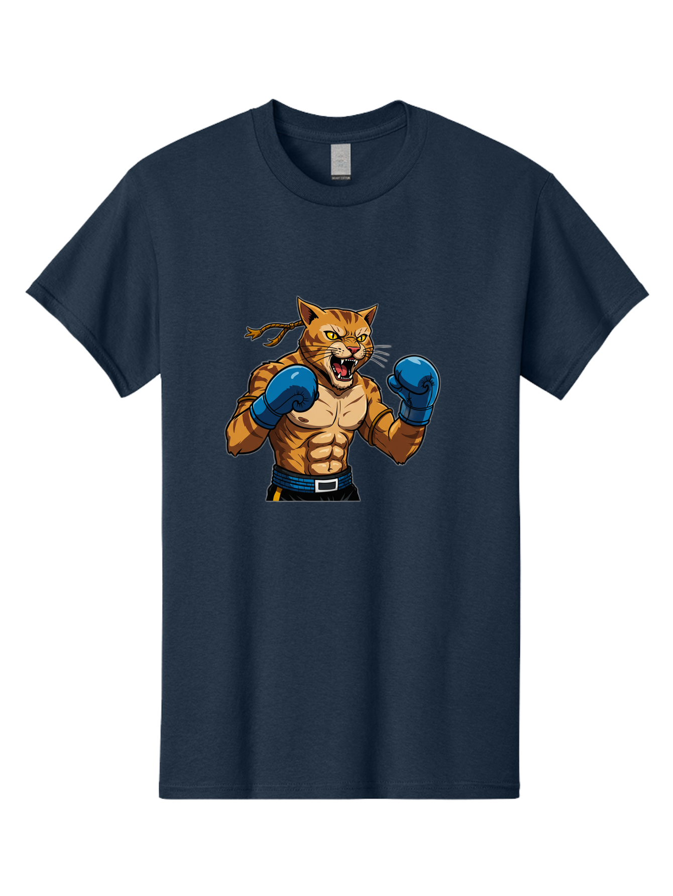 Fighting-Cat Men'S Graphic Tee, 100% Cotton, Comfortable Casual Summer Wear, Machine Washable, Muscular Cat, Boxing Gloves, Anime Style, Aggressive Stance, Fighting Cat, Cartoon Character, Strong Cat, Determined Expression, Braided Hair, Bae447 13