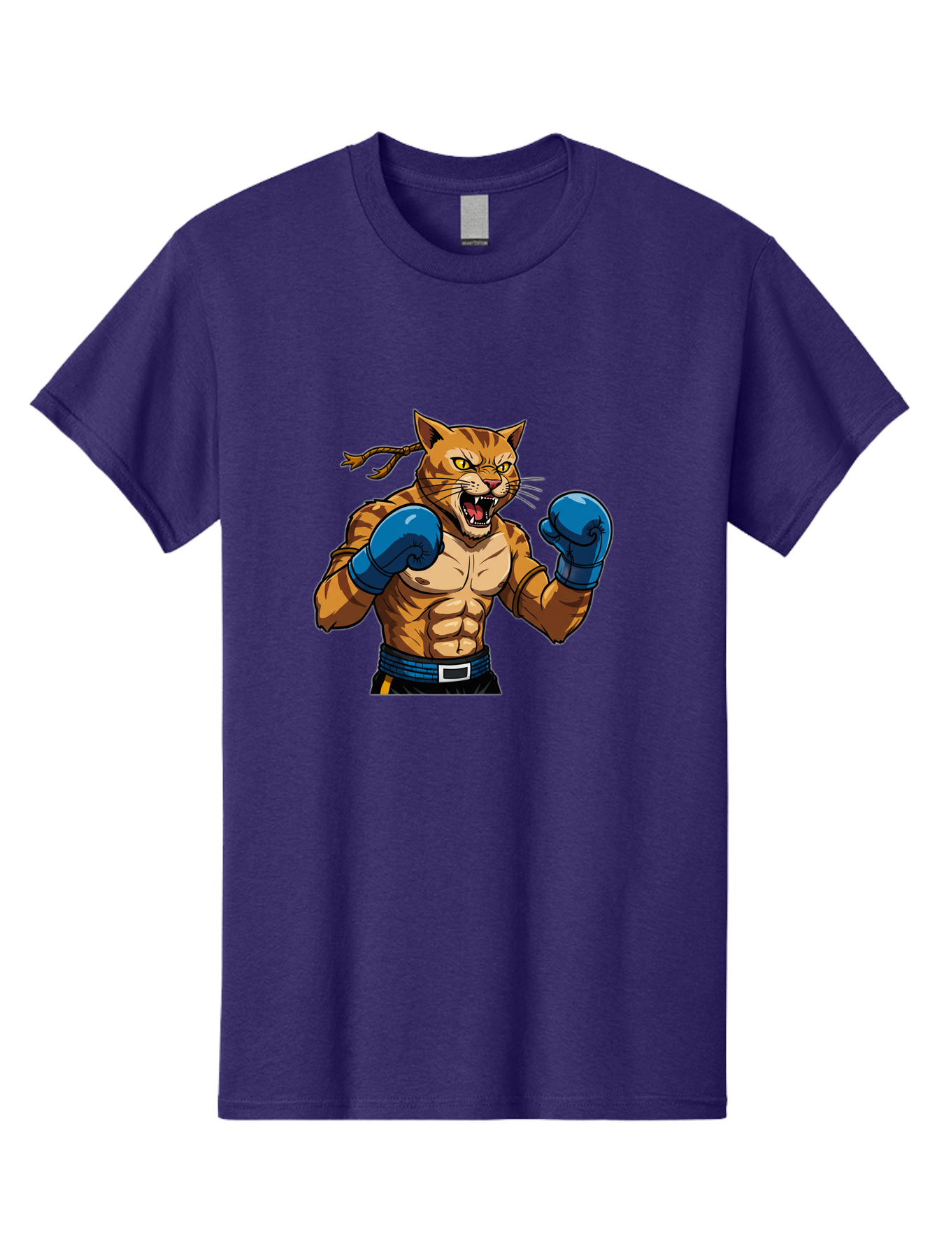 Fighting-Cat Men'S Graphic Tee, 100% Cotton, Comfortable Casual Summer Wear, Machine Washable, Muscular Cat, Boxing Gloves, Anime Style, Aggressive Stance, Fighting Cat, Cartoon Character, Strong Cat, Determined Expression, Braided Hair, Bae447 12