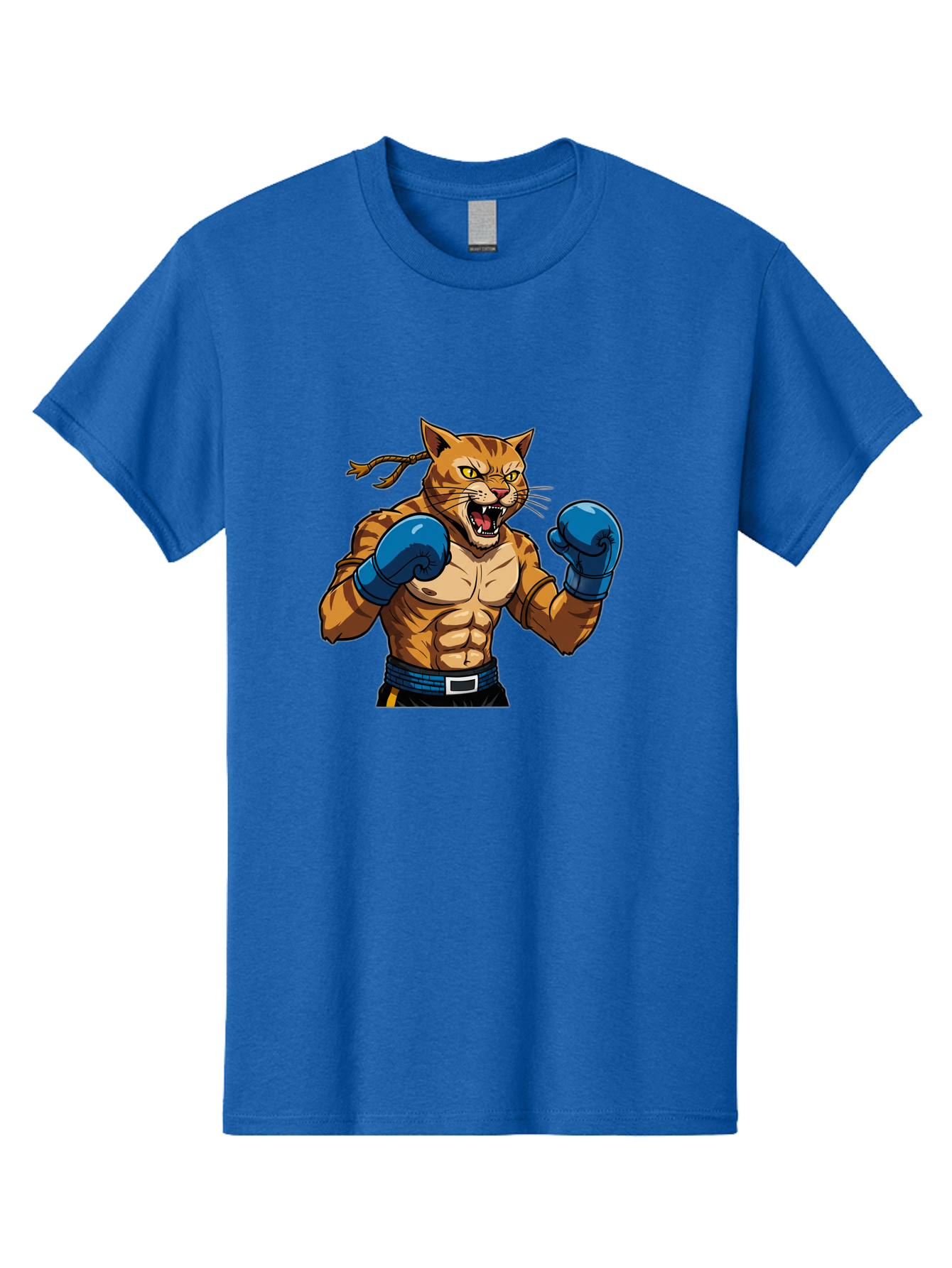 Fighting-Cat Men'S Graphic Tee, 100% Cotton, Comfortable Casual Summer Wear, Machine Washable, Muscular Cat, Boxing Gloves, Anime Style, Aggressive Stance, Fighting Cat, Cartoon Character, Strong Cat, Determined Expression, Braided Hair, Bae447 14
