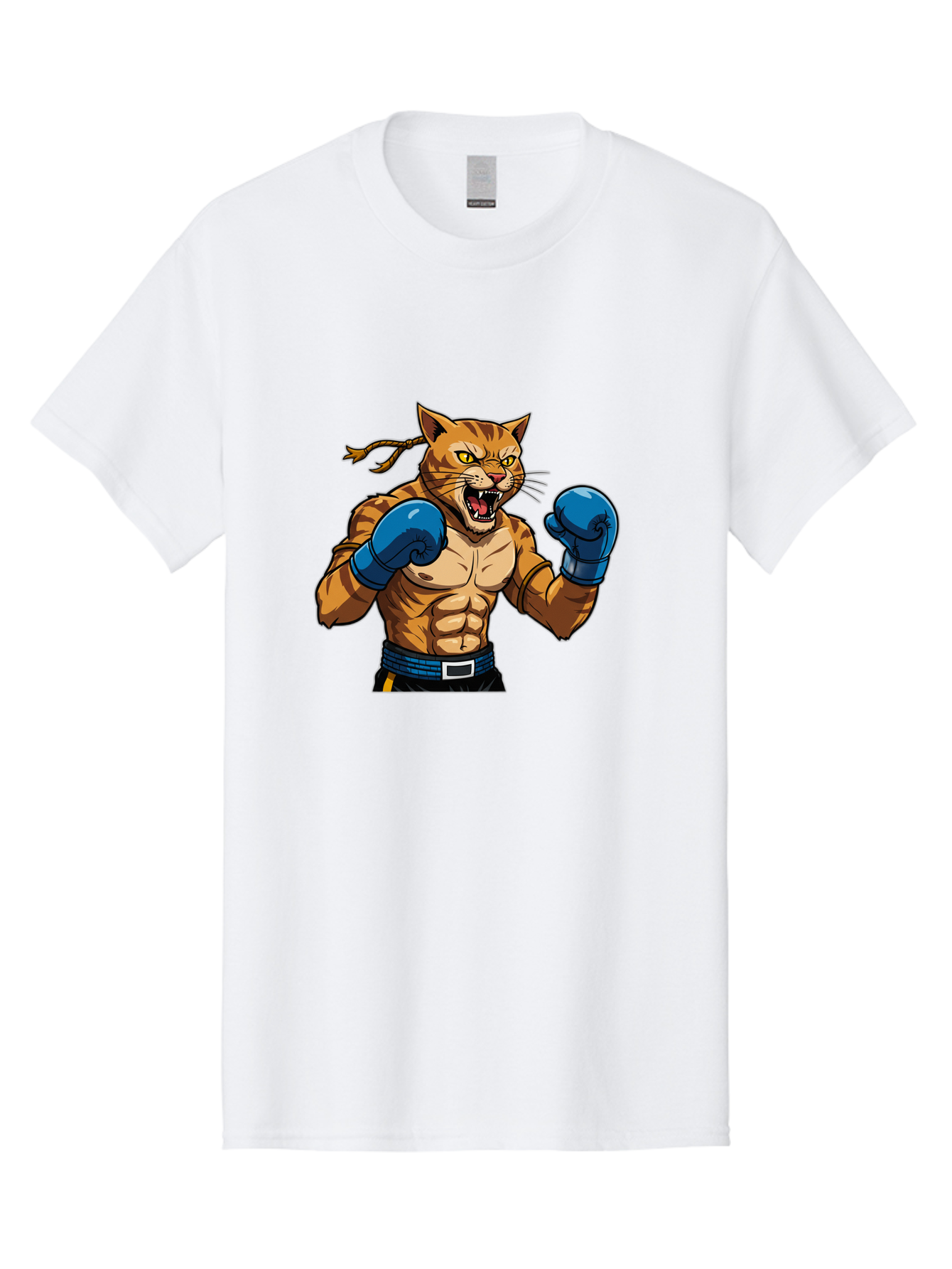 Fighting-Cat Men'S Graphic Tee, 100% Cotton, Comfortable Casual Summer Wear, Machine Washable, Muscular Cat, Boxing Gloves, Anime Style, Aggressive Stance, Fighting Cat, Cartoon Character, Strong Cat, Determined Expression, Braided Hair, Bae447 2