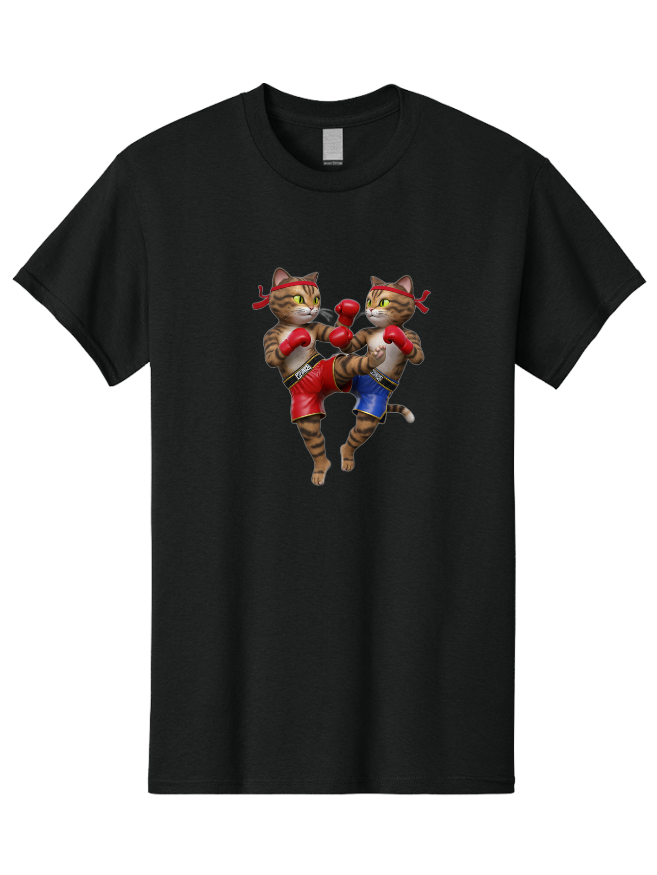 Fighting-Cats Men'S Graphic Tee, 100% Cotton, Comfortable Casual Summer Wear, Machine Washable, Cartoon Cats Boxing, Martial Arts Fight, Red And Blue Boxing Shorts, Red Boxing Gloves, Kofre Brand, Fighting Cats, Cartoon Characters, Bae448 8