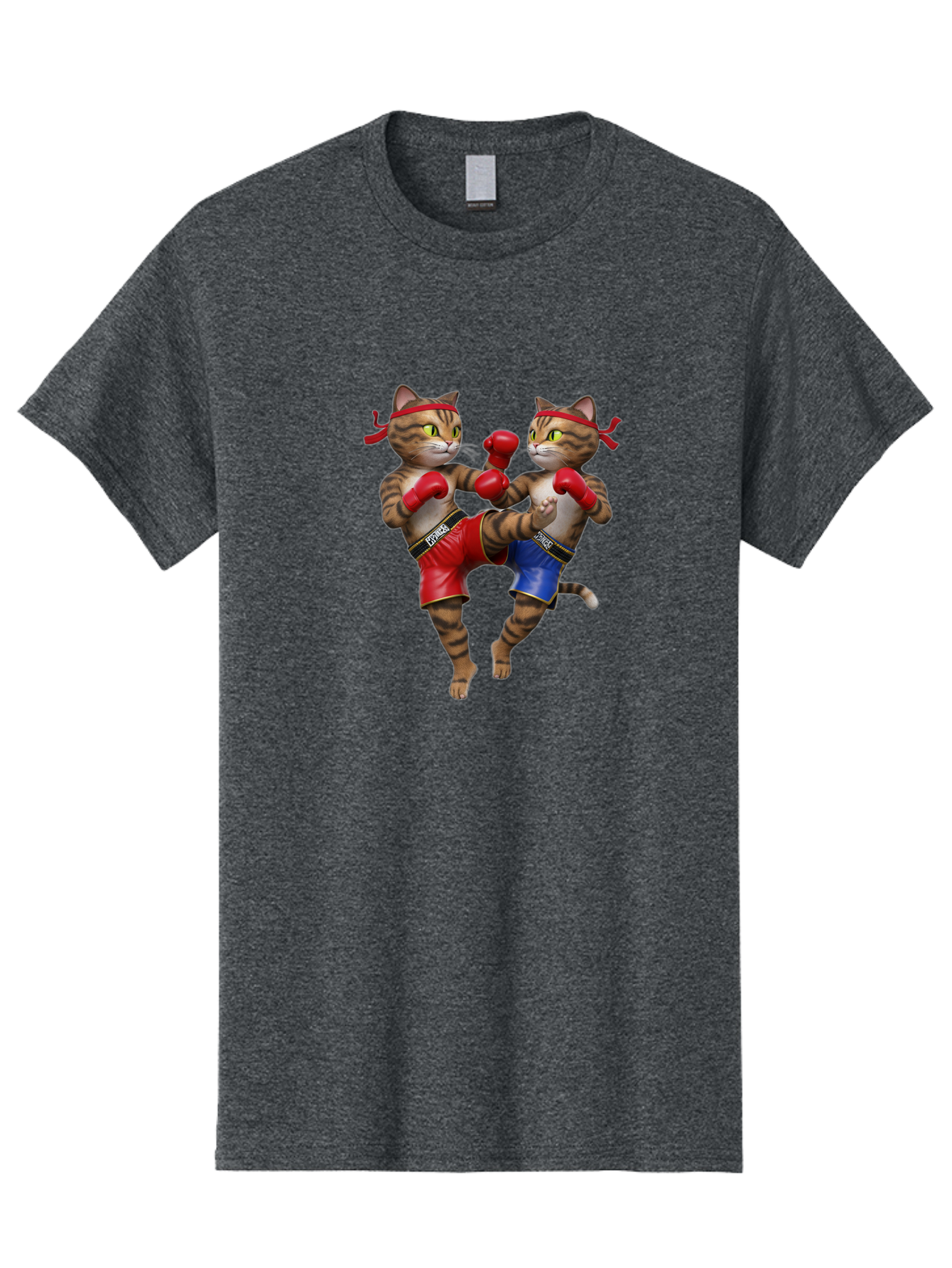 Fighting-Cats Men'S Graphic Tee, 100% Cotton, Comfortable Casual Summer Wear, Machine Washable, Cartoon Cats Boxing, Martial Arts Fight, Red And Blue Boxing Shorts, Red Boxing Gloves, Kofre Brand, Fighting Cats, Cartoon Characters, Bae448 11