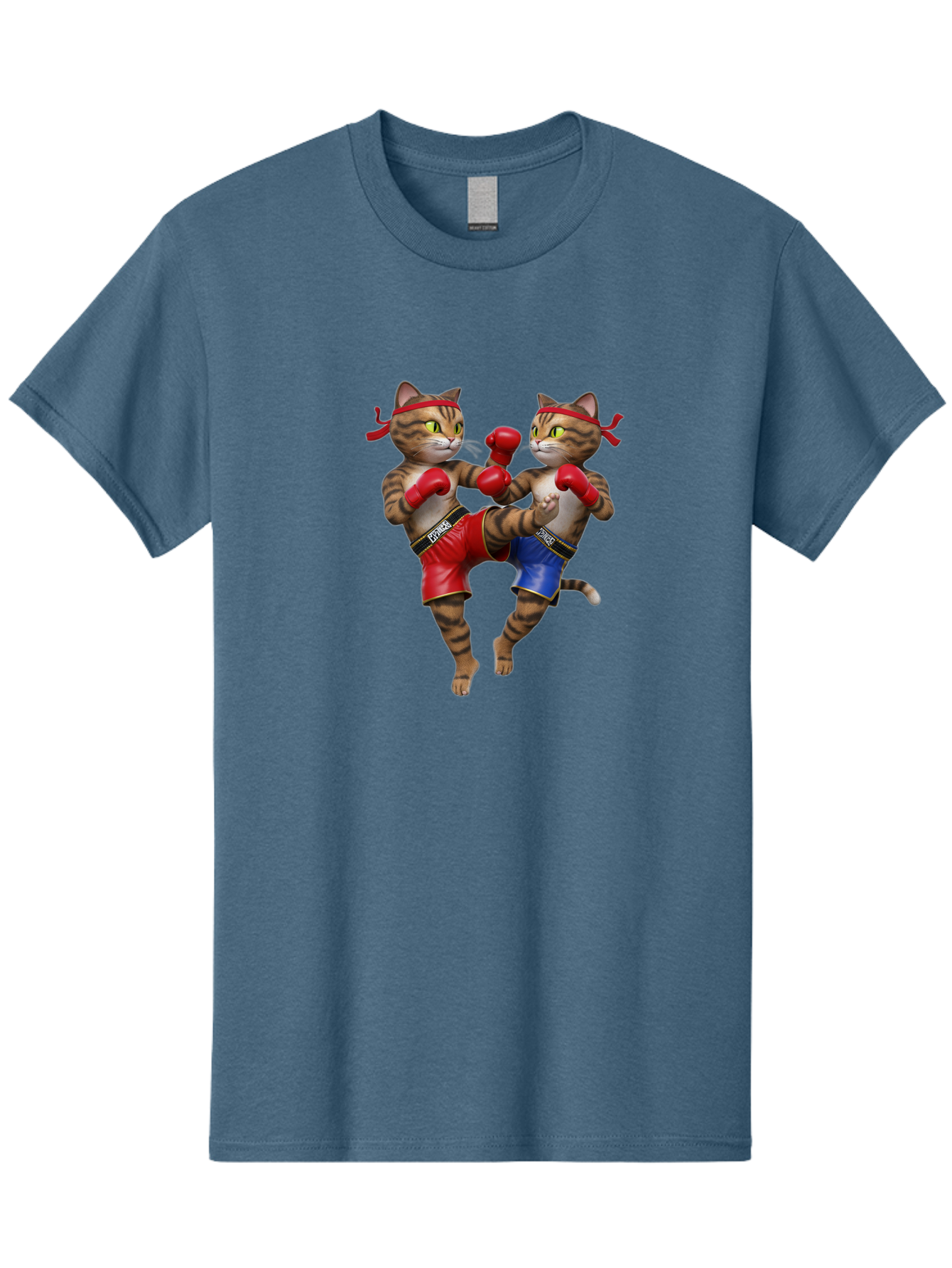 Fighting-Cats Men'S Graphic Tee, 100% Cotton, Comfortable Casual Summer Wear, Machine Washable, Cartoon Cats Boxing, Martial Arts Fight, Red And Blue Boxing Shorts, Red Boxing Gloves, Kofre Brand, Fighting Cats, Cartoon Characters, Bae448 1