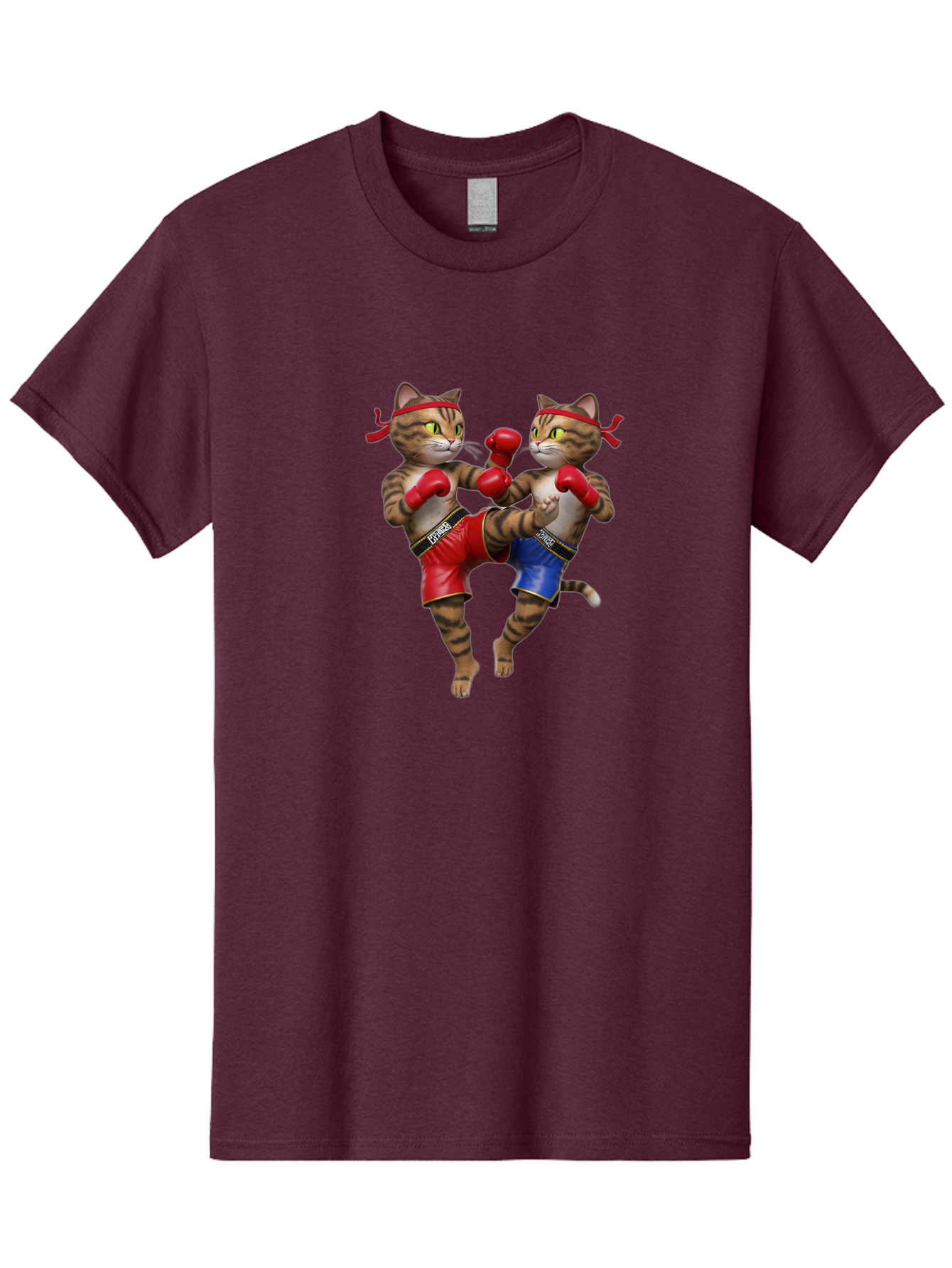 Fighting-Cats Men'S Graphic Tee, 100% Cotton, Comfortable Casual Summer Wear, Machine Washable, Cartoon Cats Boxing, Martial Arts Fight, Red And Blue Boxing Shorts, Red Boxing Gloves, Kofre Brand, Fighting Cats, Cartoon Characters, Bae448 14