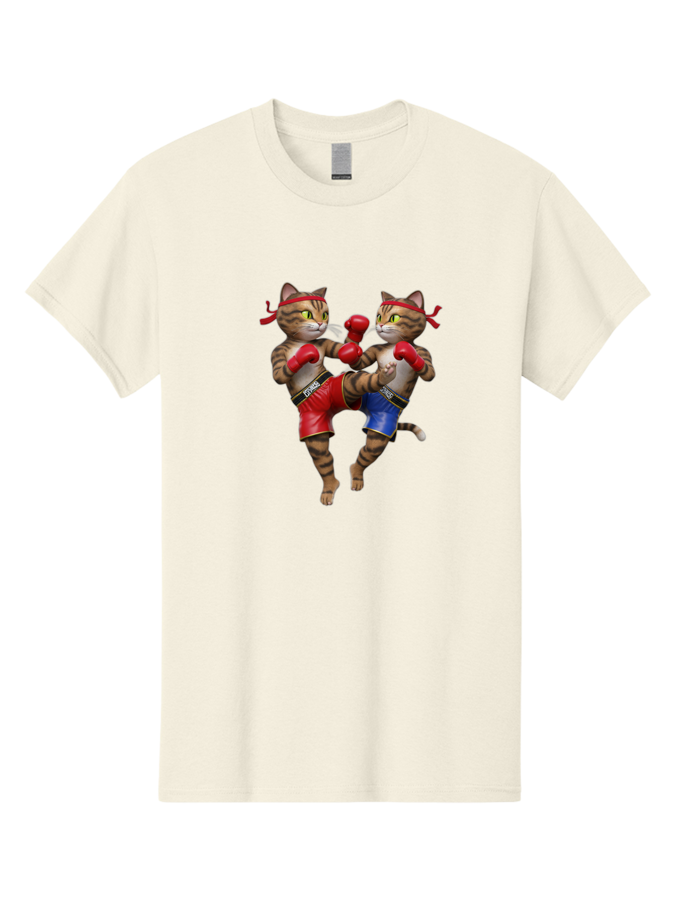 Fighting-Cats Men'S Graphic Tee, 100% Cotton, Comfortable Casual Summer Wear, Machine Washable, Cartoon Cats Boxing, Martial Arts Fight, Red And Blue Boxing Shorts, Red Boxing Gloves, Kofre Brand, Fighting Cats, Cartoon Characters, Bae448 4