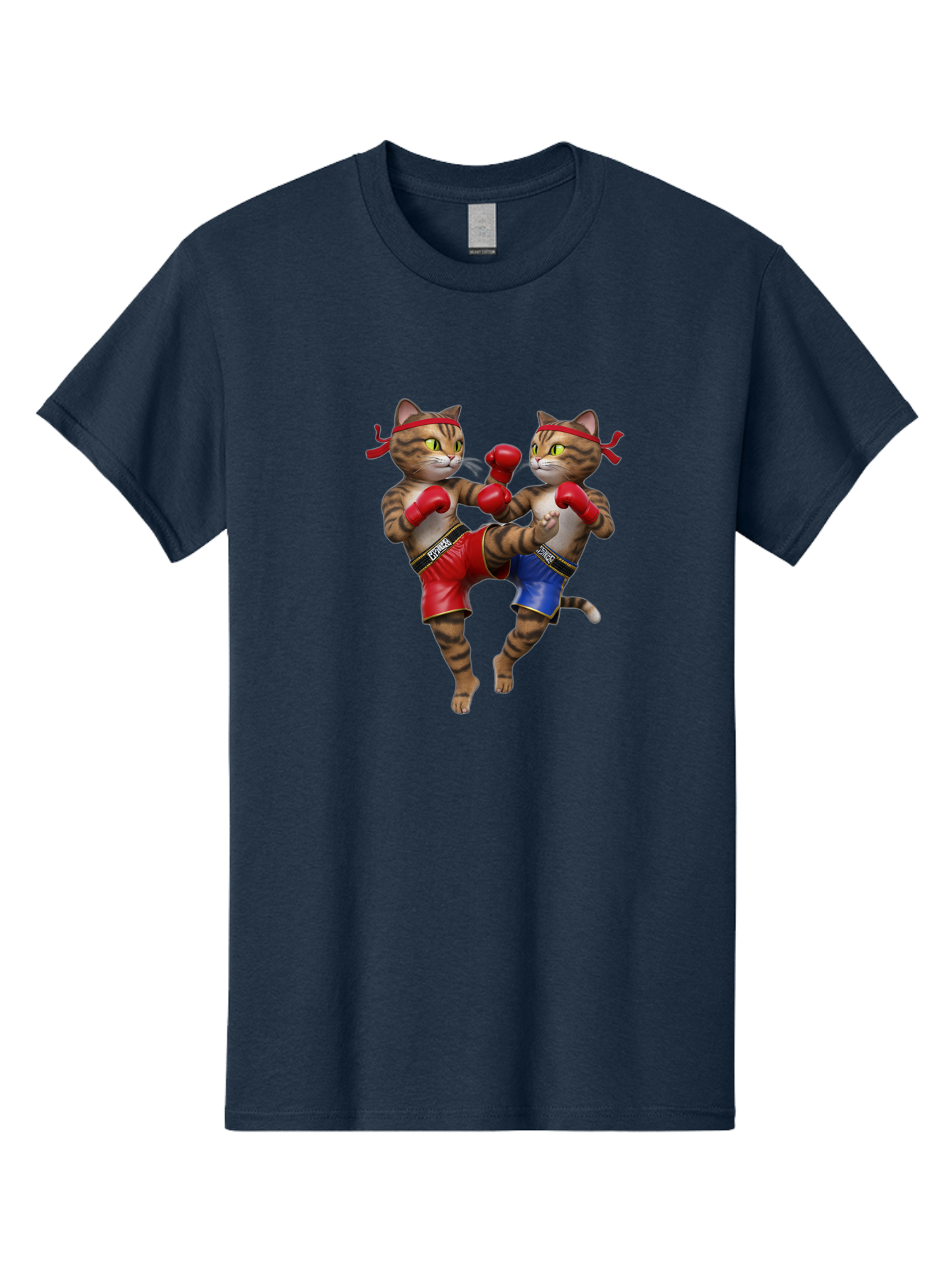 Fighting-Cats Men'S Graphic Tee, 100% Cotton, Comfortable Casual Summer Wear, Machine Washable, Cartoon Cats Boxing, Martial Arts Fight, Red And Blue Boxing Shorts, Red Boxing Gloves, Kofre Brand, Fighting Cats, Cartoon Characters, Bae448 2