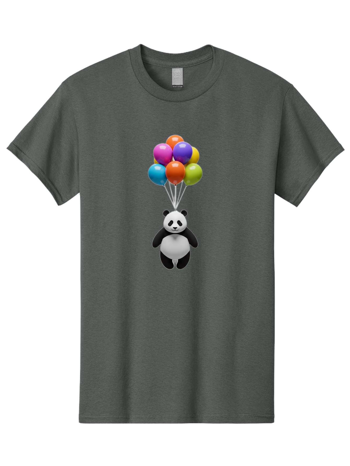 Floating-Panda Men'S Graphic Tee, 100% Cotton, Comfortable Casual Summer Wear, Machine Washable, Cartoon Panda, Floating Panda, Colorful Balloons, Whimsical Design, Cute Character, Playful Illustration, 3D Graphic, Panda Bear, Bae450 3