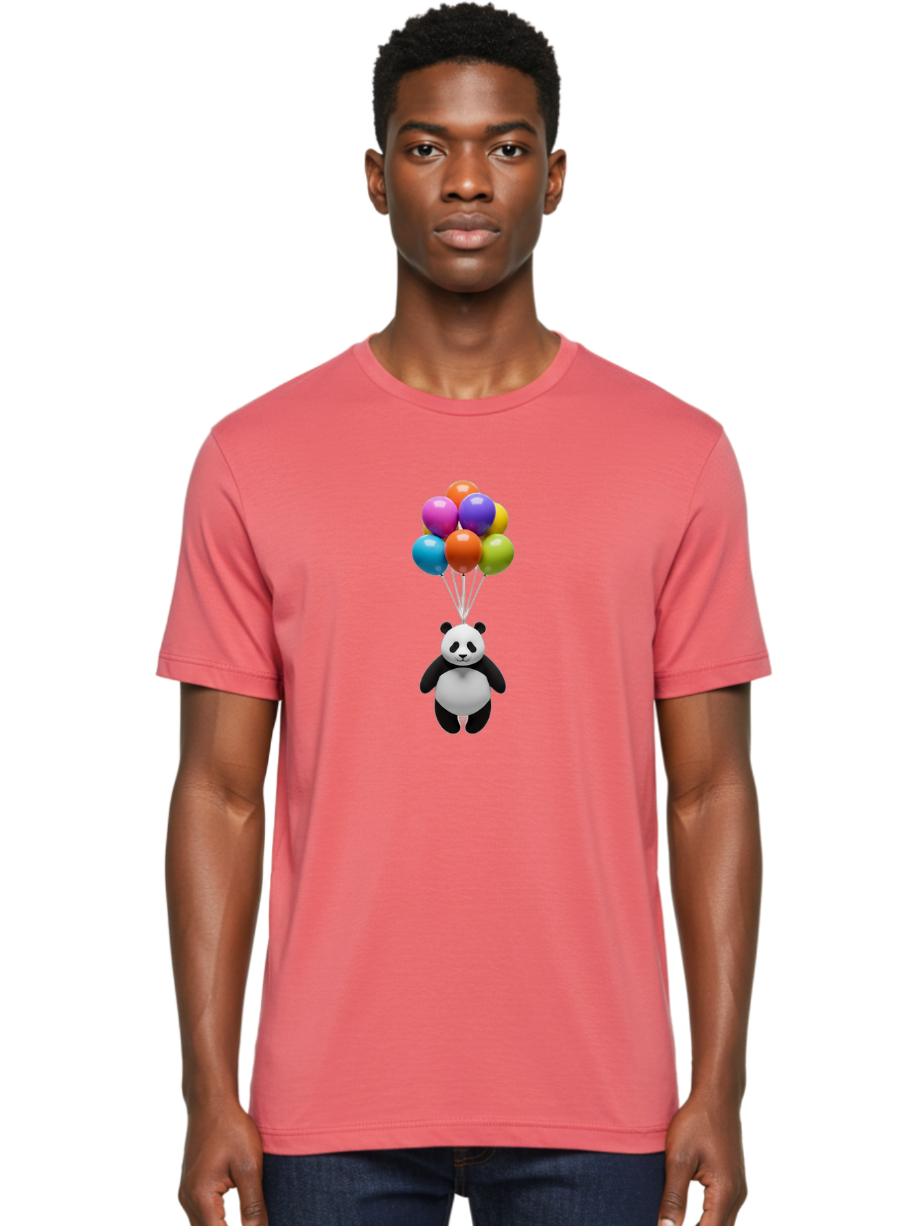 Floating-Panda Men'S Graphic Tee, 100% Cotton, Comfortable Casual Summer Wear, Machine Washable, Cartoon Panda, Floating Panda, Colorful Balloons, Whimsical Design, Cute Character, Playful Illustration, 3D Graphic, Panda Bear, Bae450 29
