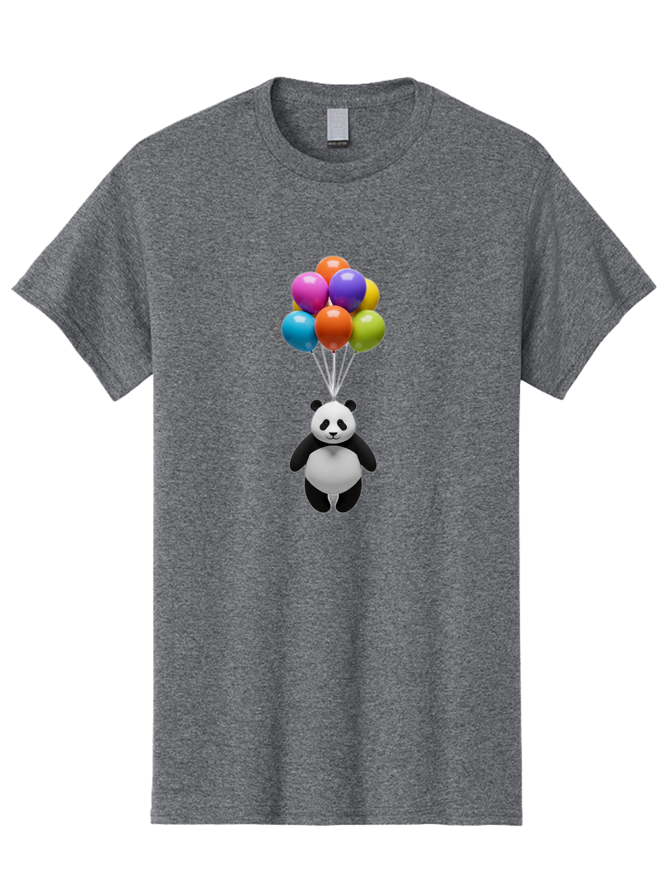 Floating-Panda Men'S Graphic Tee, 100% Cotton, Comfortable Casual Summer Wear, Machine Washable, Cartoon Panda, Floating Panda, Colorful Balloons, Whimsical Design, Cute Character, Playful Illustration, 3D Graphic, Panda Bear, Bae450 13