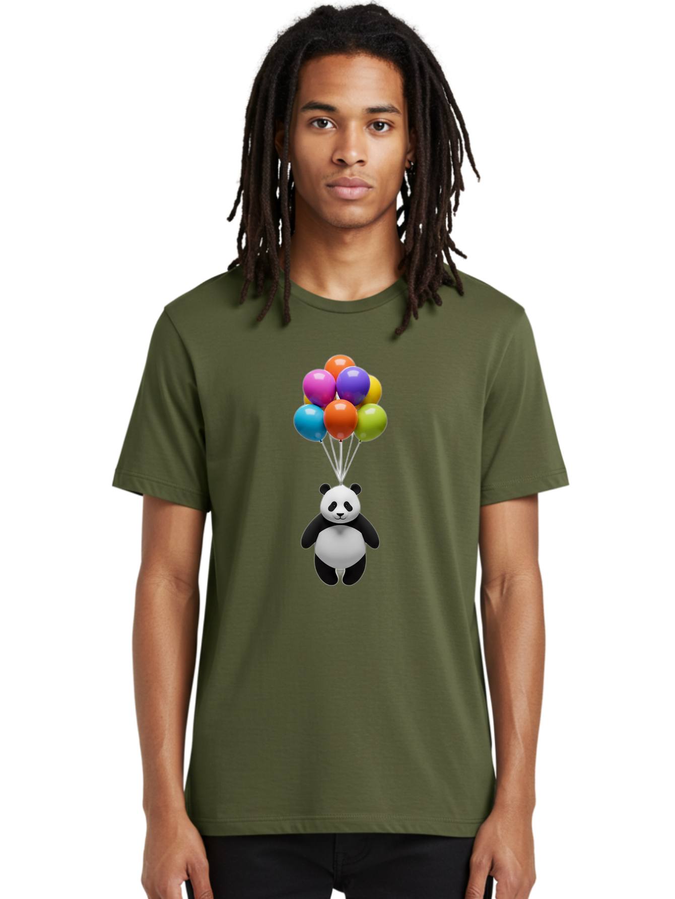 Floating-Panda Men'S Graphic Tee, 100% Cotton, Comfortable Casual Summer Wear, Machine Washable, Cartoon Panda, Floating Panda, Colorful Balloons, Whimsical Design, Cute Character, Playful Illustration, 3D Graphic, Panda Bear, Bae450 22