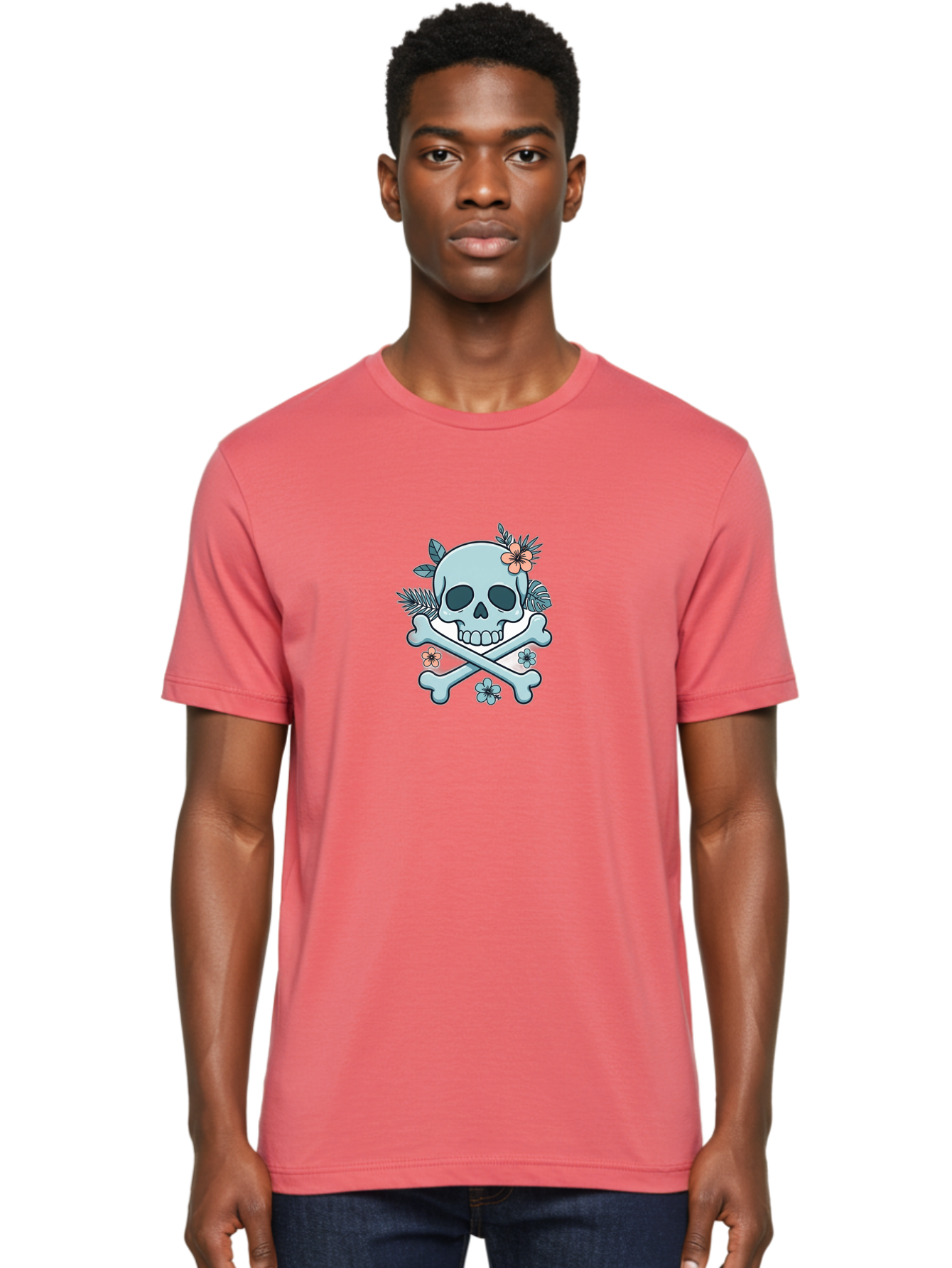 Floral-Skull Men'S Graphic Tee, 100% Cotton, Comfortable Casual Summer Wear, Machine Washable, Skull And Crossbones, Jolly Roger, Pirate Symbol, Floral Design, Colorful Tattoo Art, Gothic Decoration, Crossbones With Flowers, Flower Skull, Bae451 20