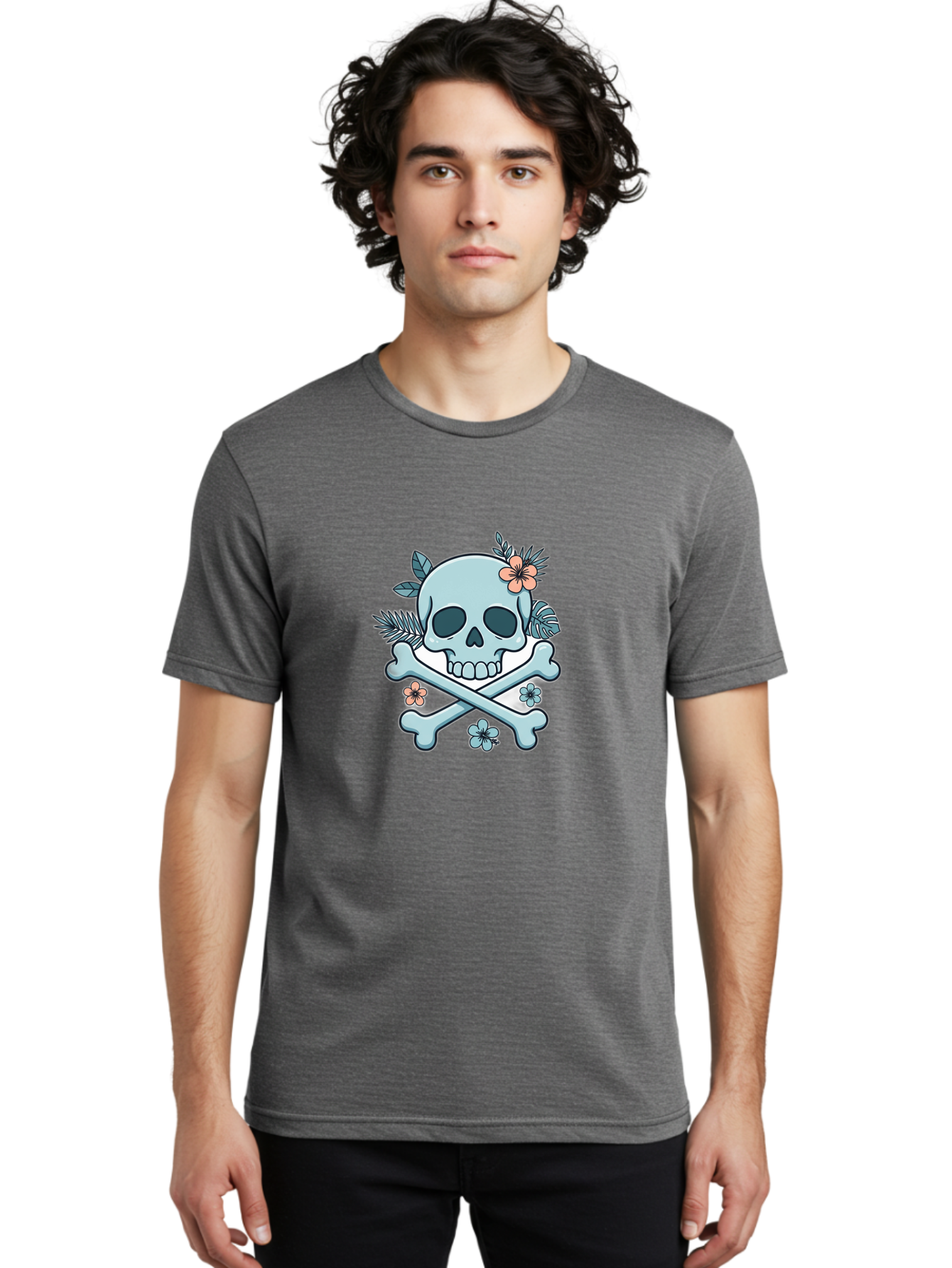 Floral-Skull Men'S Graphic Tee, 100% Cotton, Comfortable Casual Summer Wear, Machine Washable, Skull And Crossbones, Jolly Roger, Pirate Symbol, Floral Design, Colorful Tattoo Art, Gothic Decoration, Crossbones With Flowers, Flower Skull, Bae451 18