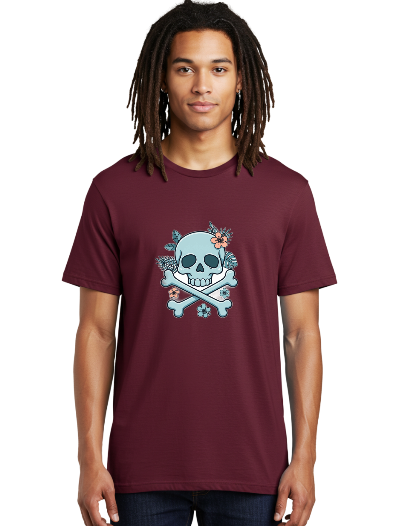 Floral-Skull Men'S Graphic Tee, 100% Cotton, Comfortable Casual Summer Wear, Machine Washable, Skull And Crossbones, Jolly Roger, Pirate Symbol, Floral Design, Colorful Tattoo Art, Gothic Decoration, Crossbones With Flowers, Flower Skull, Bae451 27