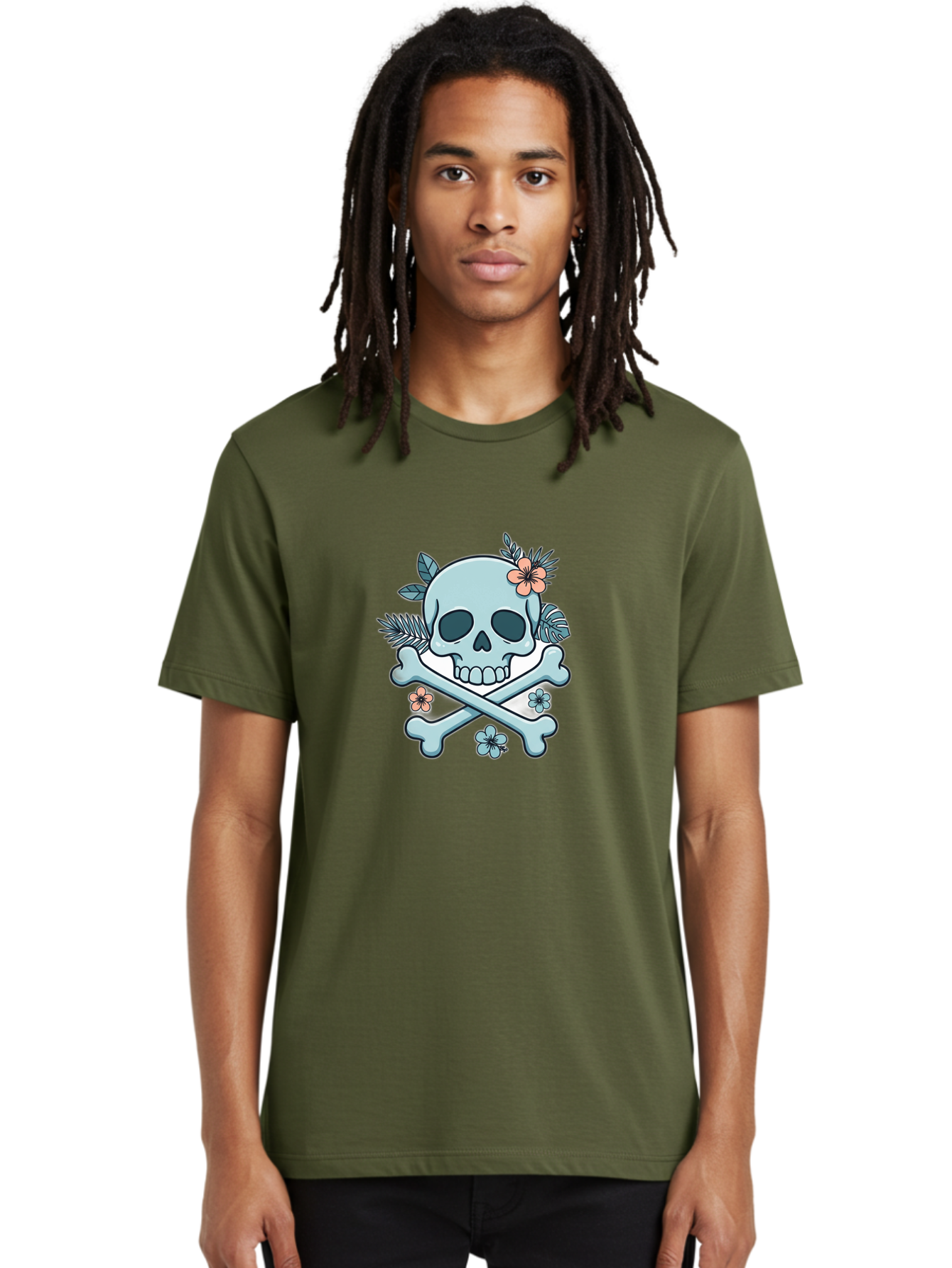 Floral-Skull Men'S Graphic Tee, 100% Cotton, Comfortable Casual Summer Wear, Machine Washable, Skull And Crossbones, Jolly Roger, Pirate Symbol, Floral Design, Colorful Tattoo Art, Gothic Decoration, Crossbones With Flowers, Flower Skull, Bae451 25