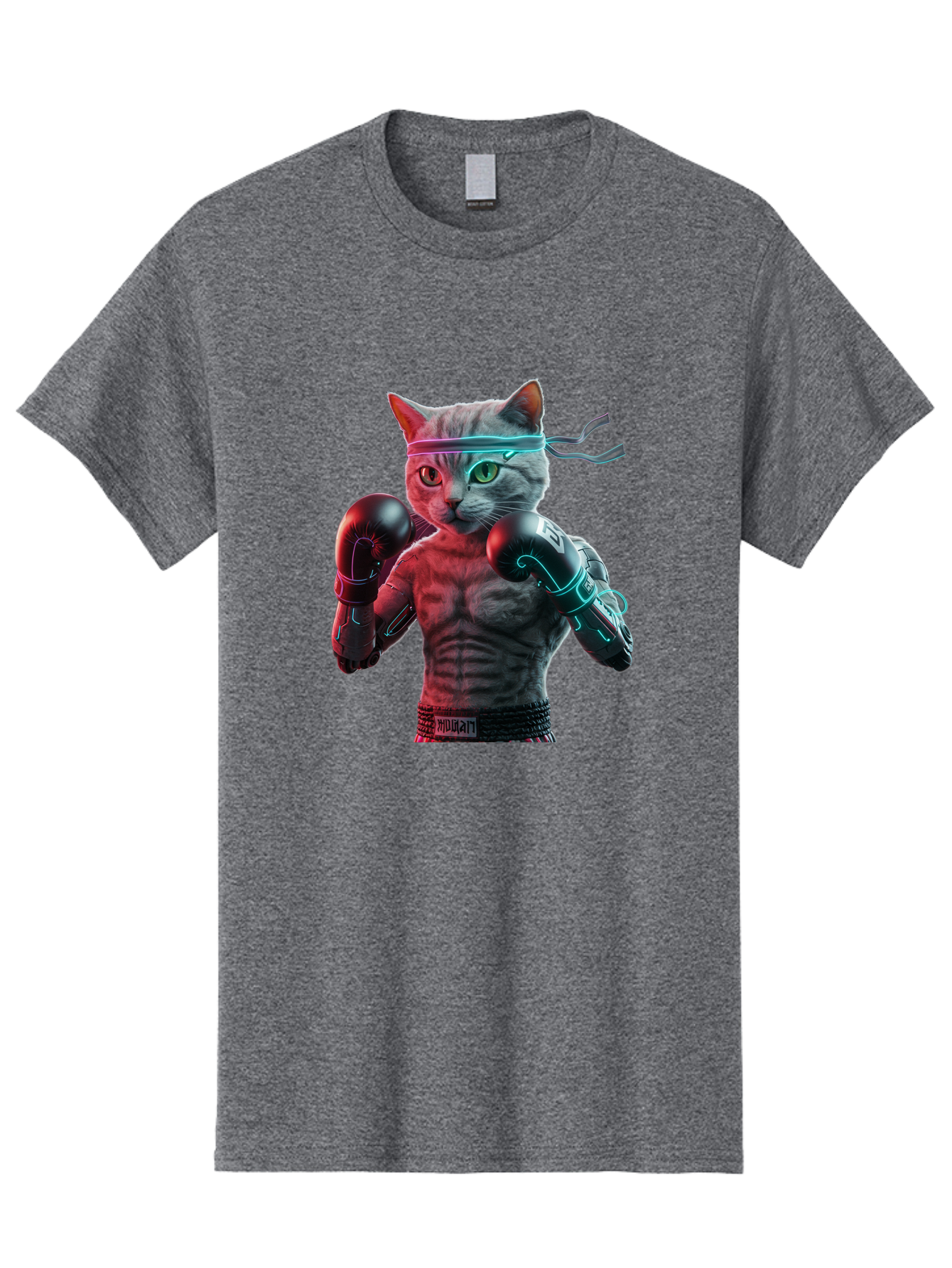 Futuristic-Cat-Boxer Men'S Graphic Tee, 100% Cotton, Comfortable Casual Summer Wear, Machine Washable, Cat Wearing Boxing Gloves, Futuristic Cat, Muscular Body, Cyberpunk Style, Neon Lights, Athletic Pose, Fighting Stance, Boxing Cat Bae455 5