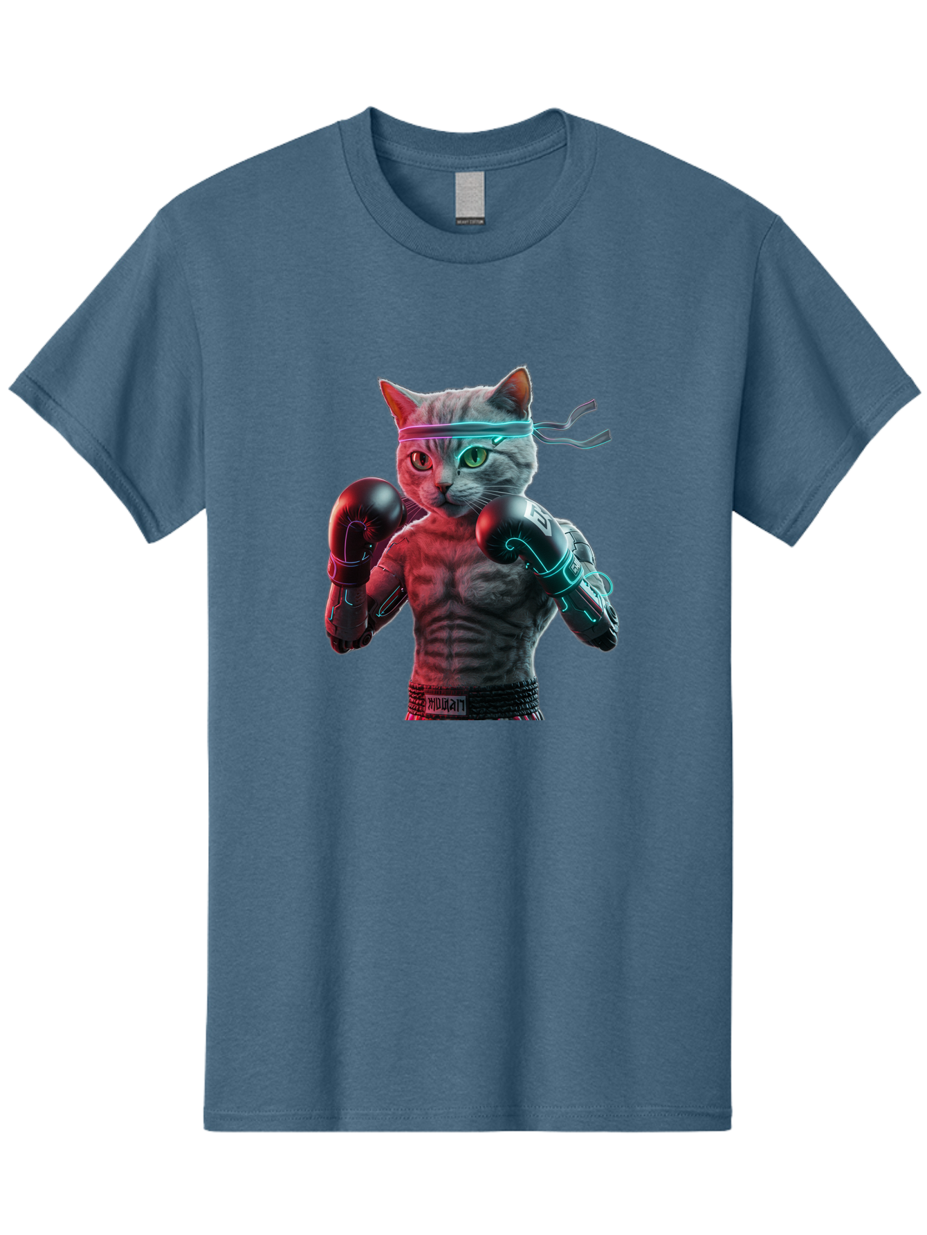 Futuristic-Cat-Boxer Men'S Graphic Tee, 100% Cotton, Comfortable Casual Summer Wear, Machine Washable, Cat Wearing Boxing Gloves, Futuristic Cat, Muscular Body, Cyberpunk Style, Neon Lights, Athletic Pose, Fighting Stance, Boxing Cat Bae455 8