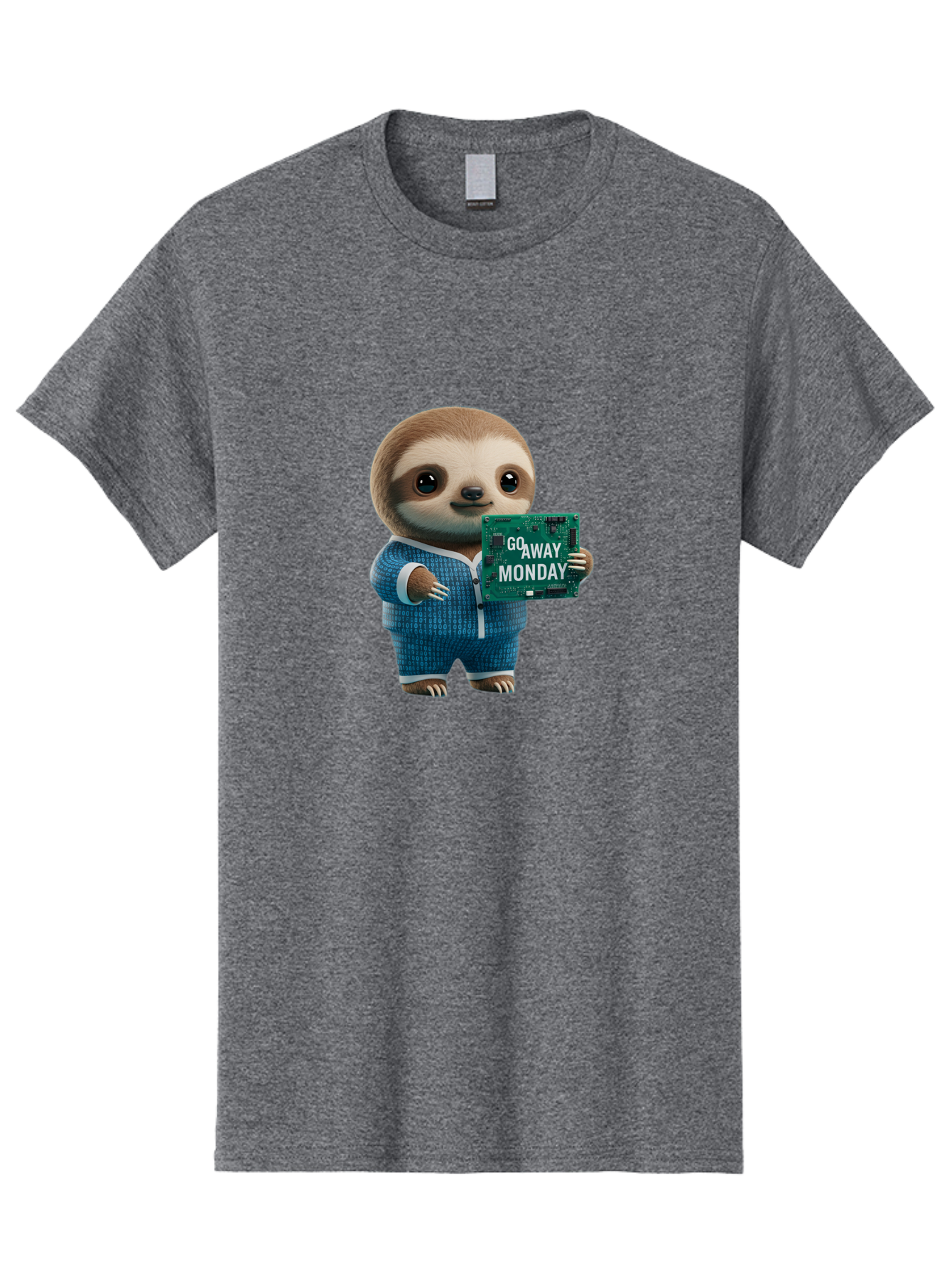 Go-Away-Monday-Sloth-2 Men'S Graphic Tee, 100% Cotton, Comfortable Casual Summer Wear, Machine Washable, Funny Sloth In Pajamas, Lazy Sloth Mascot, Cartoon Character Holding Sign, Go Away Monday, Humorous Illustration, Monday Motivation, Bae458 10