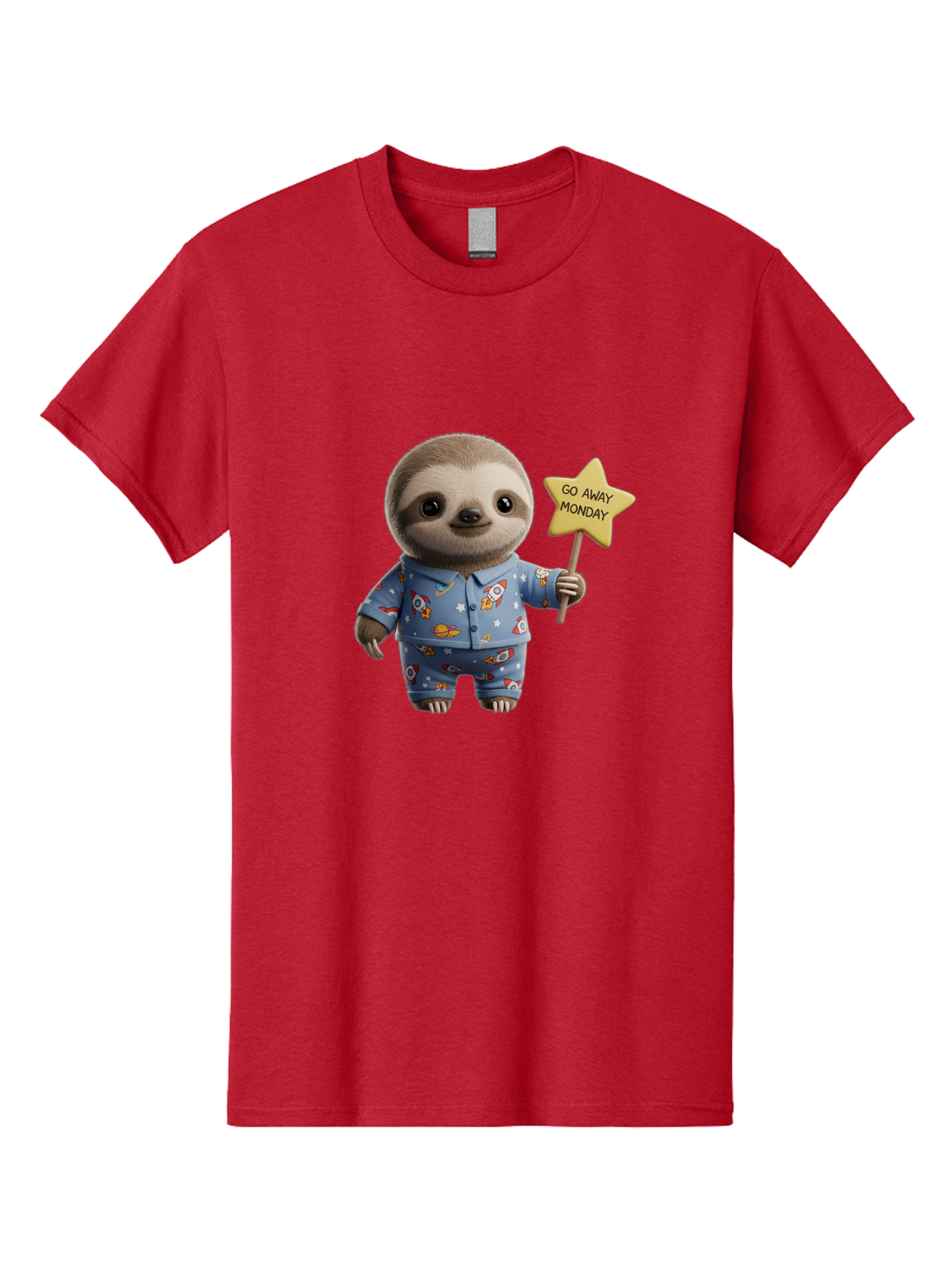 Go-Away-Monday-Sloth-3 Men'S Graphic Tee, 100% Cotton, Comfortable Casual Summer Wear, Machine Washable, Cute Sloth, Funny Sloth, Sloth In Pajamas, Space Themed, Cartoon Character, Go Away Monday Sign, Humorous Illustration, Quirky Design, Bae459 14