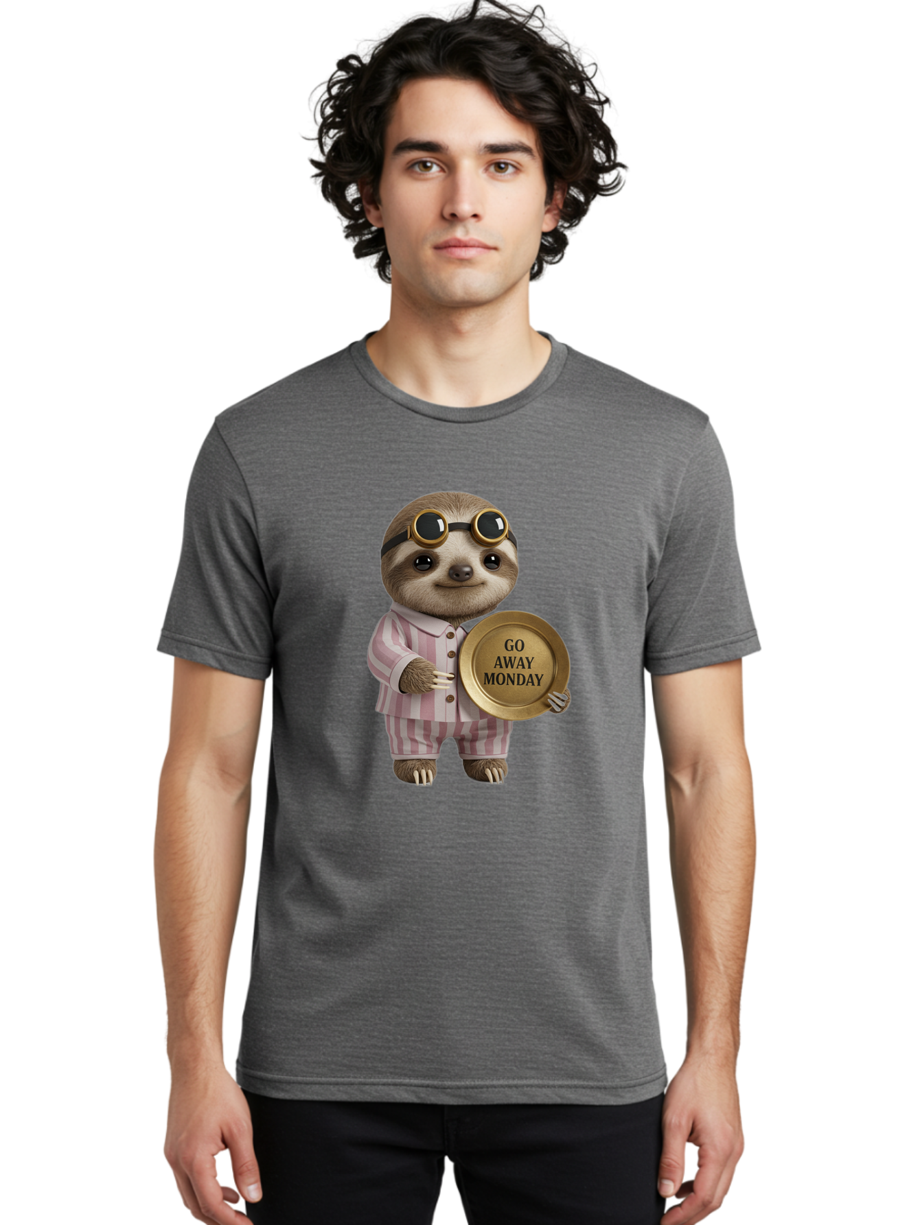 Go-Away-Monday-Sloth Men'S Graphic Tee, 100% Cotton, Comfortable Casual Summer Wear, Machine Washable, Sloth In Pajamas, Funny Meme, Humorous Animal, Relaxing Vibe, Lazy Monday, Humor, Quirky Character, Comical Animal, Funny Illustration Bae460 19
