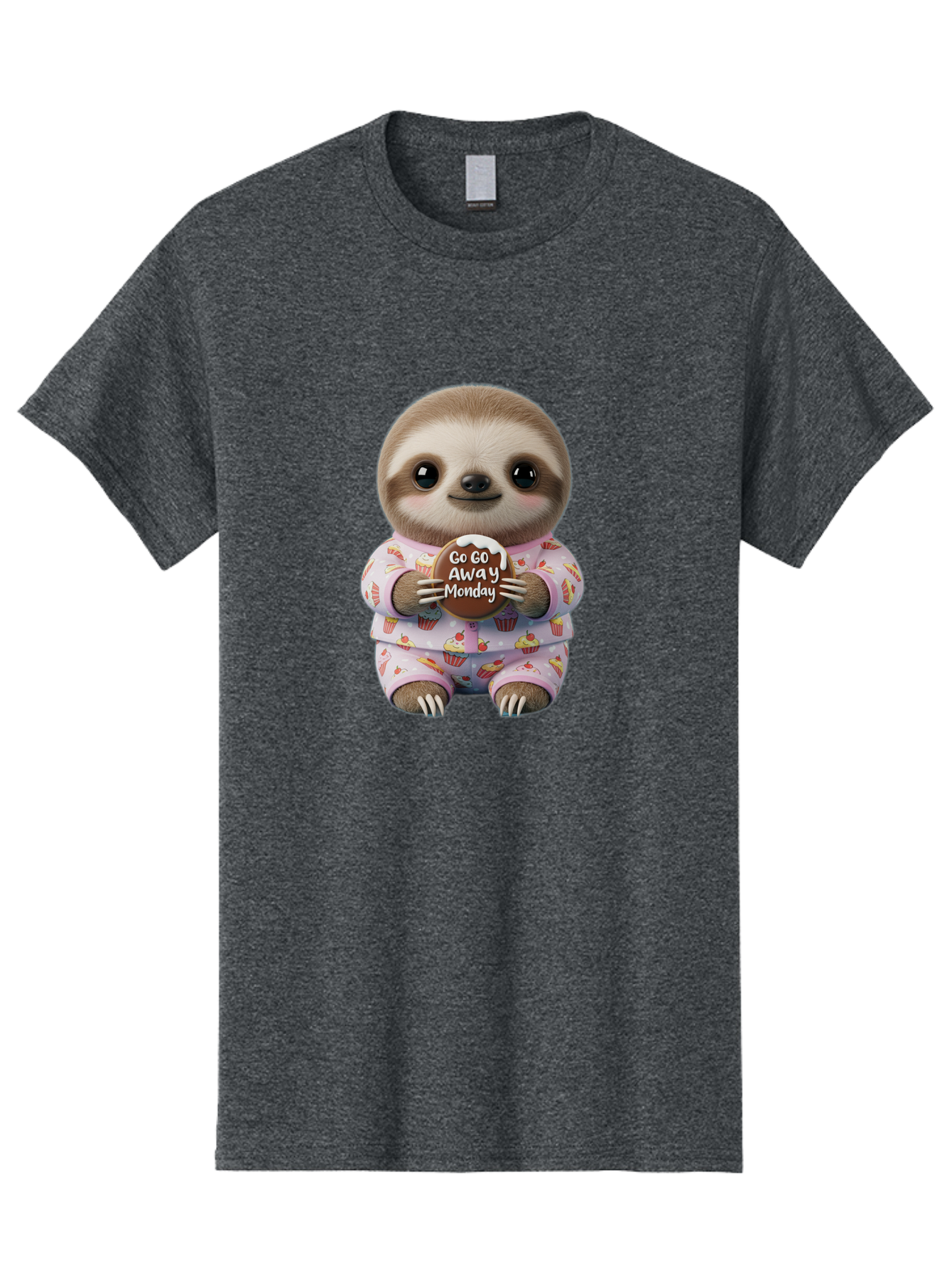 Go-Go-Away-Monday-Sloth Men'S Graphic Tee, 100% Cotton, Comfortable Casual Summer Wear, Machine Washable, Cute Sloth, Funny Sloth, Sloth In Pajamas, Cupcake Patterned, Holding Chocolate, Go Away Monday, Monday Blues, Humorous Illustration Bae461 10
