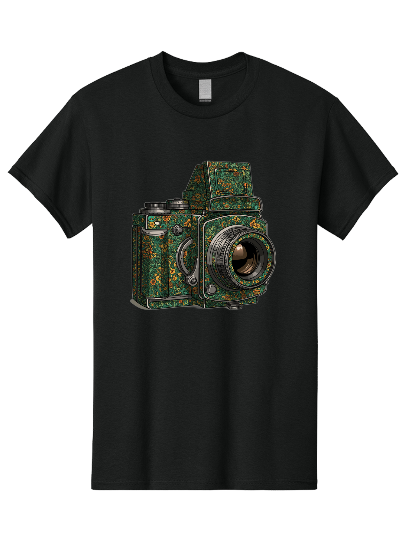 Holoformer-Camera Men'S Graphic Tee, 100% Cotton, Comfortable Casual Summer Wear, Machine Washable, Medium Format Camera, Vintage Photography Equipment, Retro Camera Design, Floral Patterns, Luxurious Look, Intricate Details, Bae468 15