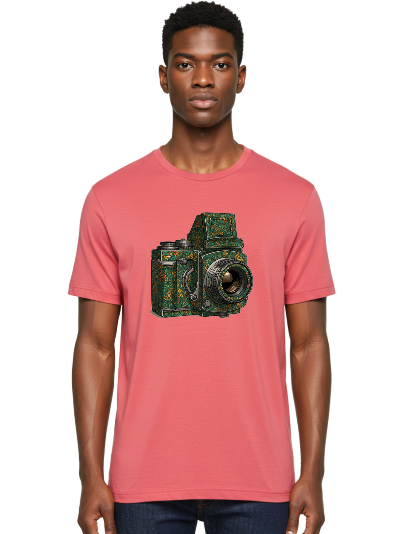 Holoformer-Camera Men'S Graphic Tee, 100% Cotton, Comfortable Casual Summer Wear, Machine Washable, Medium Format Camera, Vintage Photography Equipment, Retro Camera Design, Floral Patterns, Luxurious Look, Intricate Details, Bae468 18