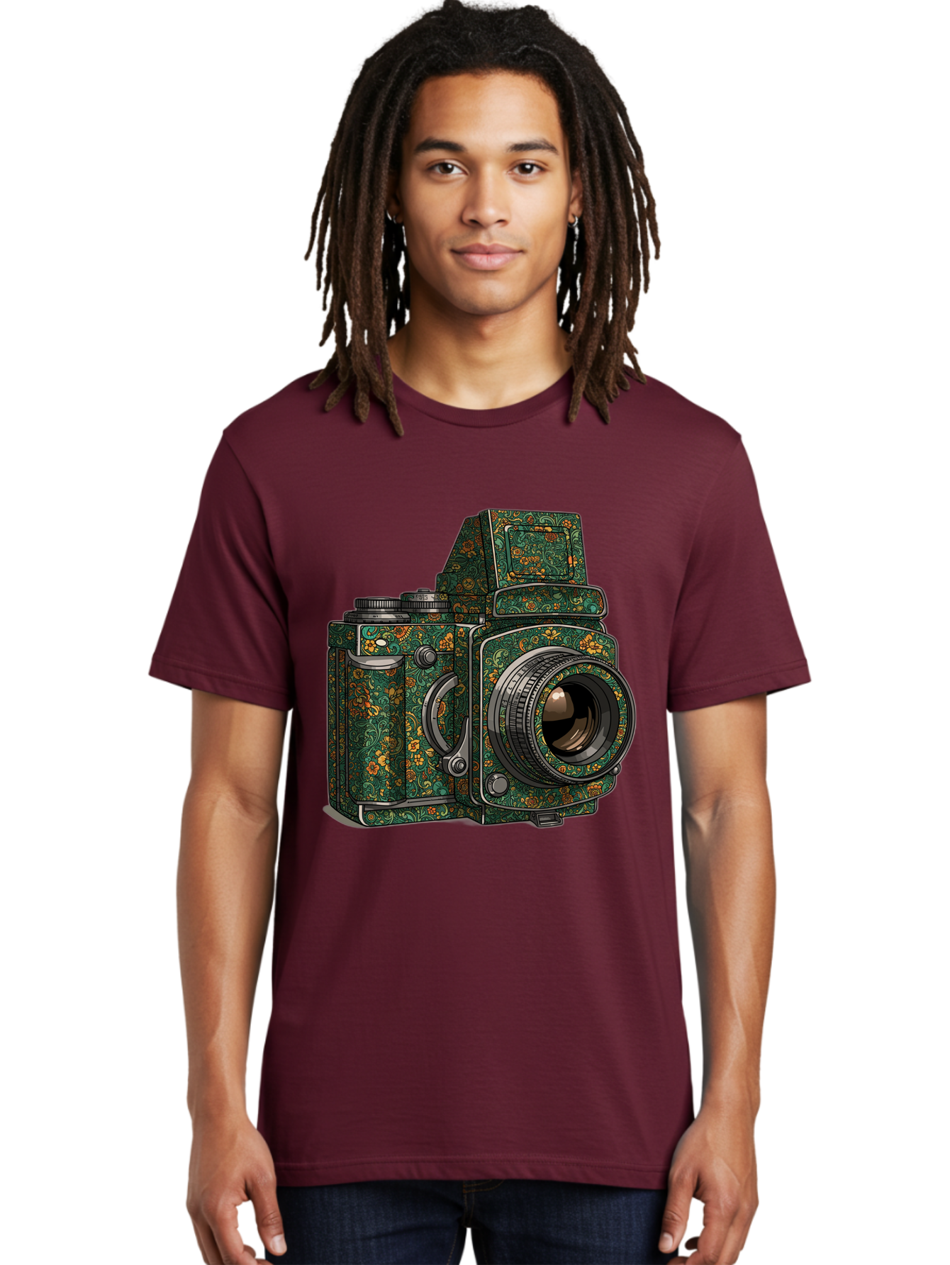 Holoformer-Camera Men'S Graphic Tee, 100% Cotton, Comfortable Casual Summer Wear, Machine Washable, Medium Format Camera, Vintage Photography Equipment, Retro Camera Design, Floral Patterns, Luxurious Look, Intricate Details, Bae468 29