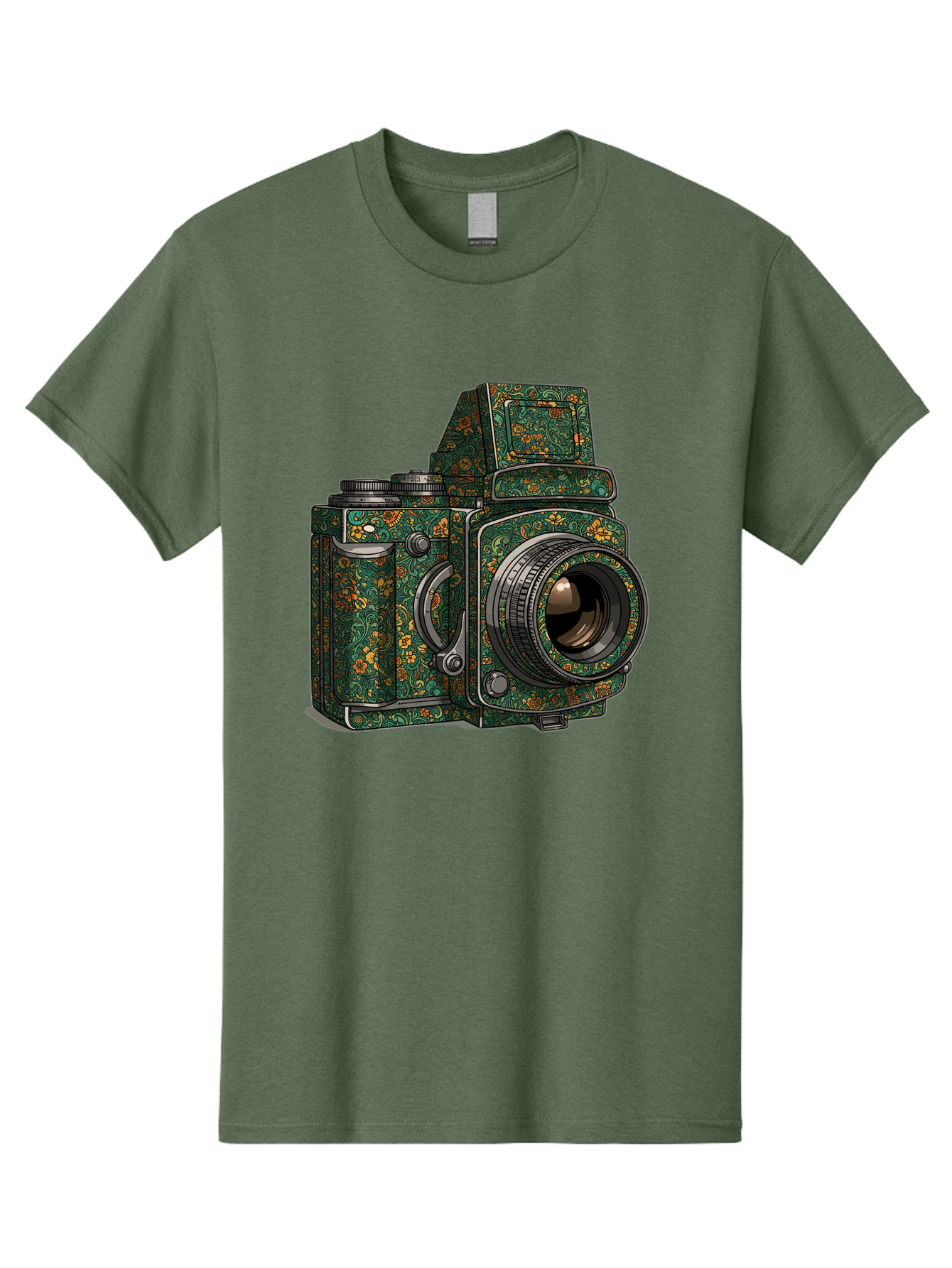 Holoformer-Camera Men'S Graphic Tee, 100% Cotton, Comfortable Casual Summer Wear, Machine Washable, Medium Format Camera, Vintage Photography Equipment, Retro Camera Design, Floral Patterns, Luxurious Look, Intricate Details, Bae468 9