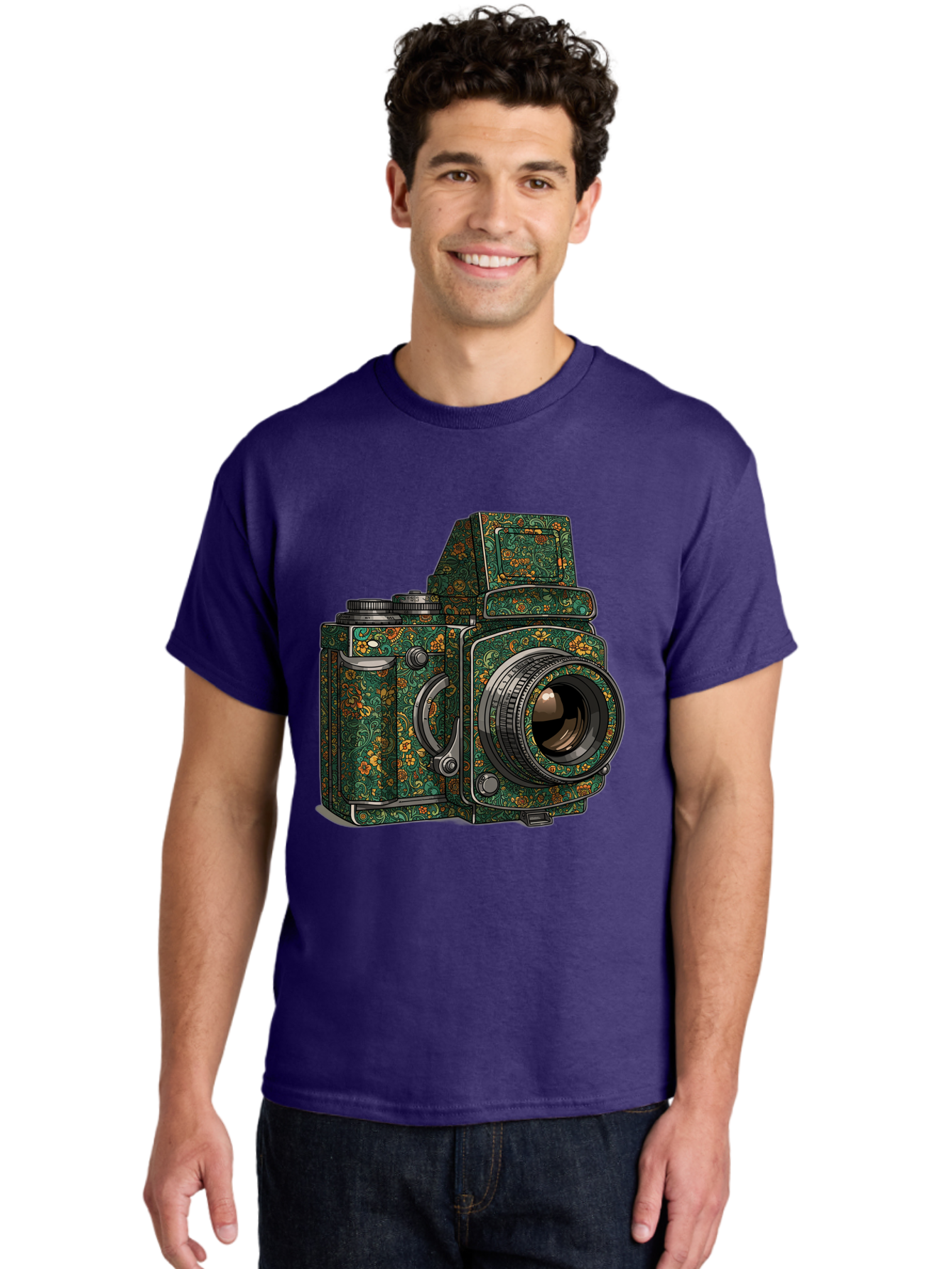 Holoformer-Camera Men'S Graphic Tee, 100% Cotton, Comfortable Casual Summer Wear, Machine Washable, Medium Format Camera, Vintage Photography Equipment, Retro Camera Design, Floral Patterns, Luxurious Look, Intricate Details, Bae468 21
