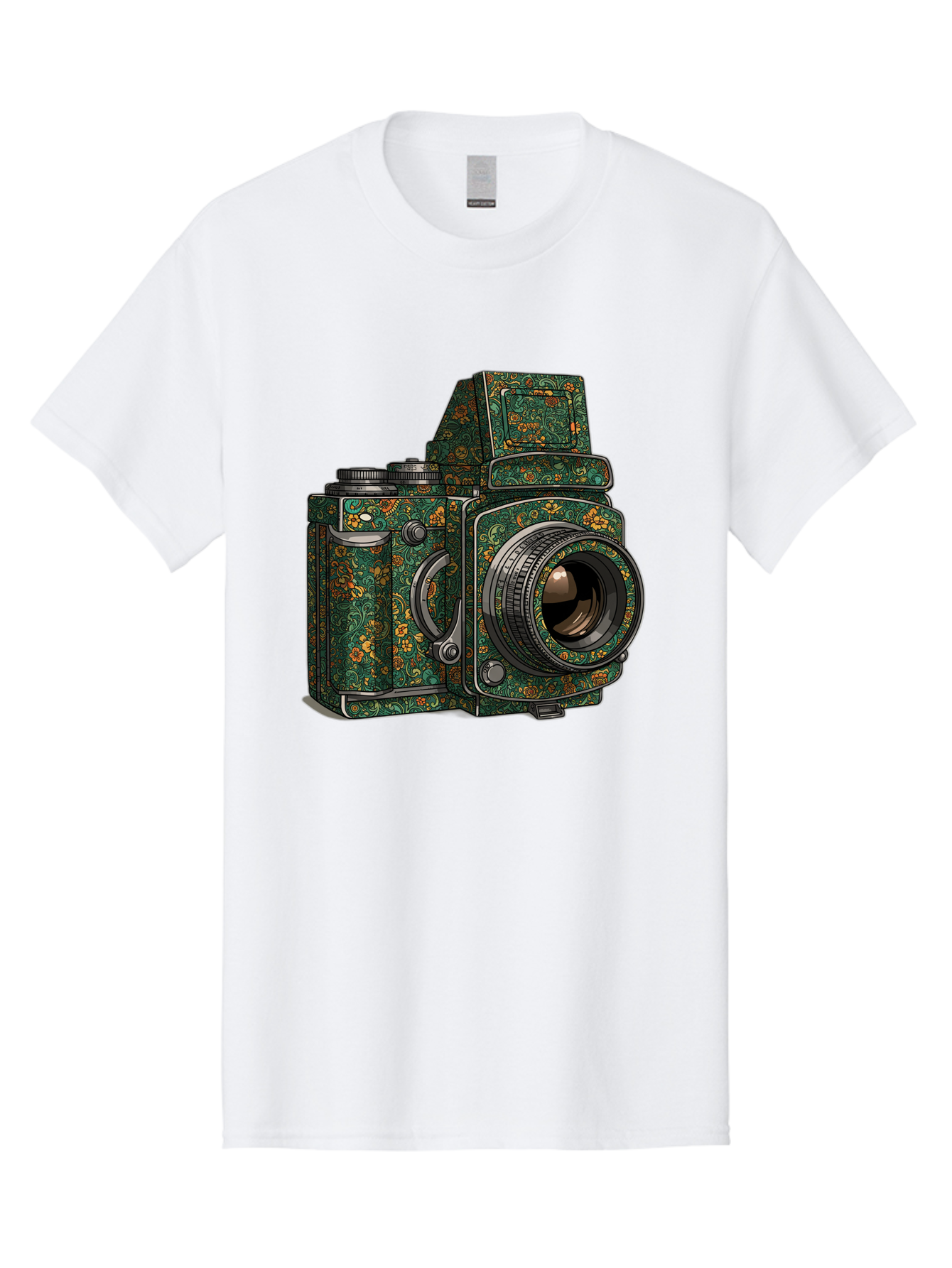 Holoformer-Camera Men'S Graphic Tee, 100% Cotton, Comfortable Casual Summer Wear, Machine Washable, Medium Format Camera, Vintage Photography Equipment, Retro Camera Design, Floral Patterns, Luxurious Look, Intricate Details, Bae468 4