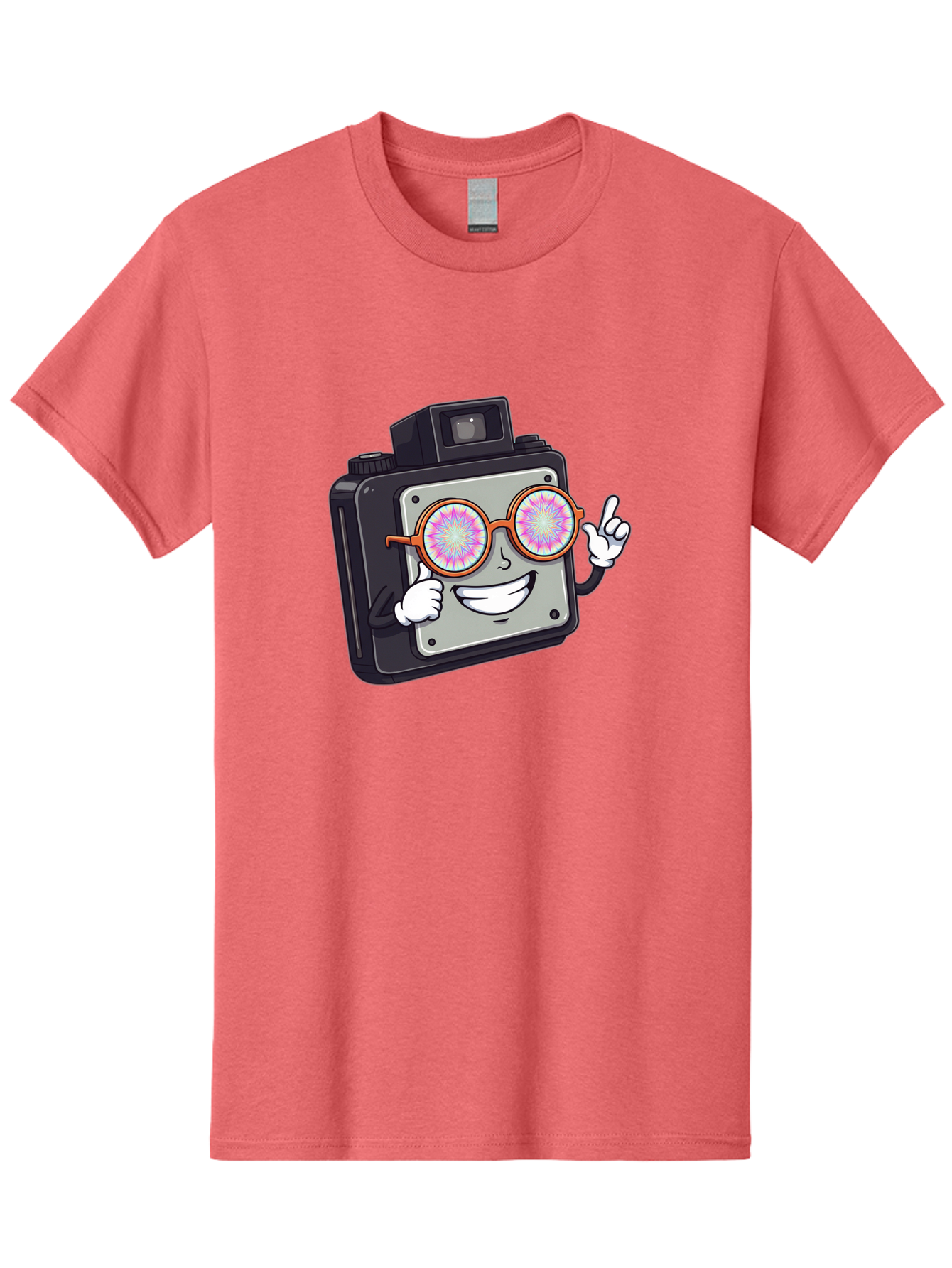 Instant-Camera-Character Men'S Graphic Tee, 100% Cotton, Comfortable Casual Summer Wear, Machine Washable, Cartoon Camera, Sunglasses, Pink Lenses, Funny Character, Playful Vibe, Happy Expression, Creative Illustration, Fun Photography Bae470 15